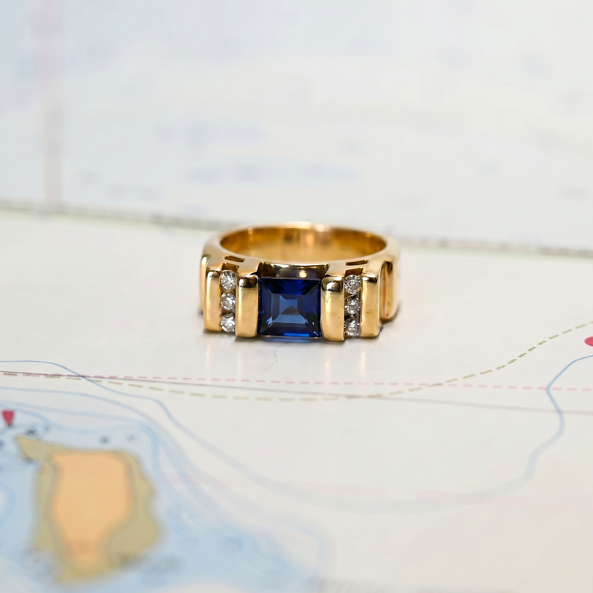 14KY SQ BLUE SAPPHIRE 1.7 CT W/ DIA RING