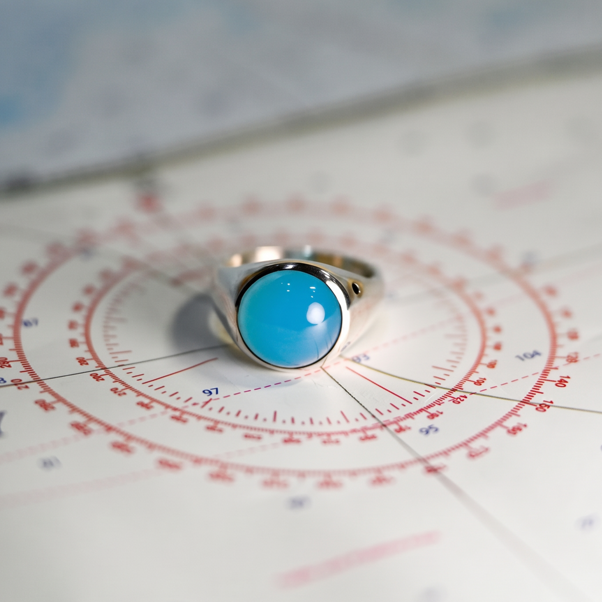 Argentium/Sterling Silver 12mm Round Turquoise Sea Agate Cabachon Ring w/3 sapphires (.03cttw)