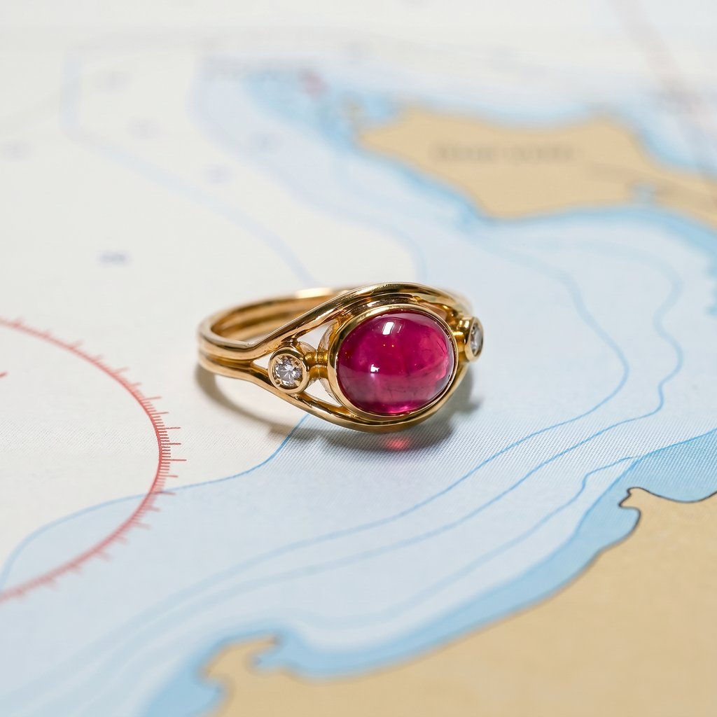 14KYG RUBY 9X7.5 3.24C/D IA 10C RING