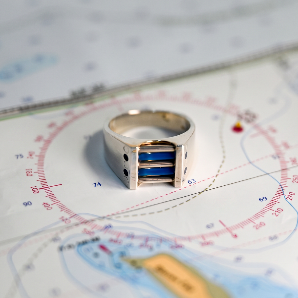 Aperture Ring in Argentium and Sterling Silver with Blue Onyx and Argentium Cylettes