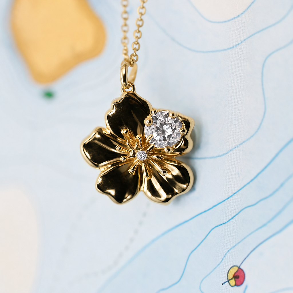 14kyg Lab Diamond Hibiscus Flower Necklace