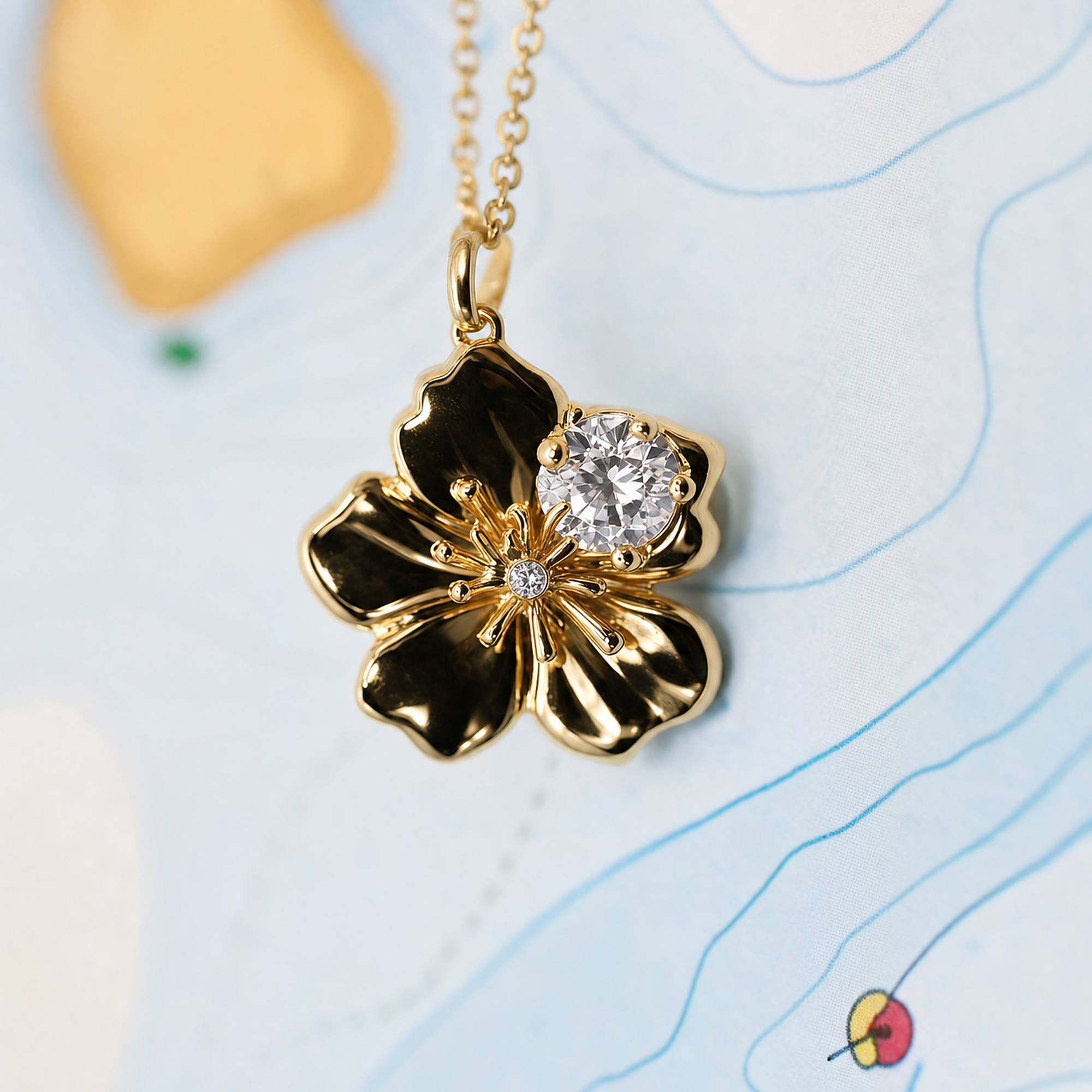 14kyg Lab Diamond Hibiscus Flower Necklace