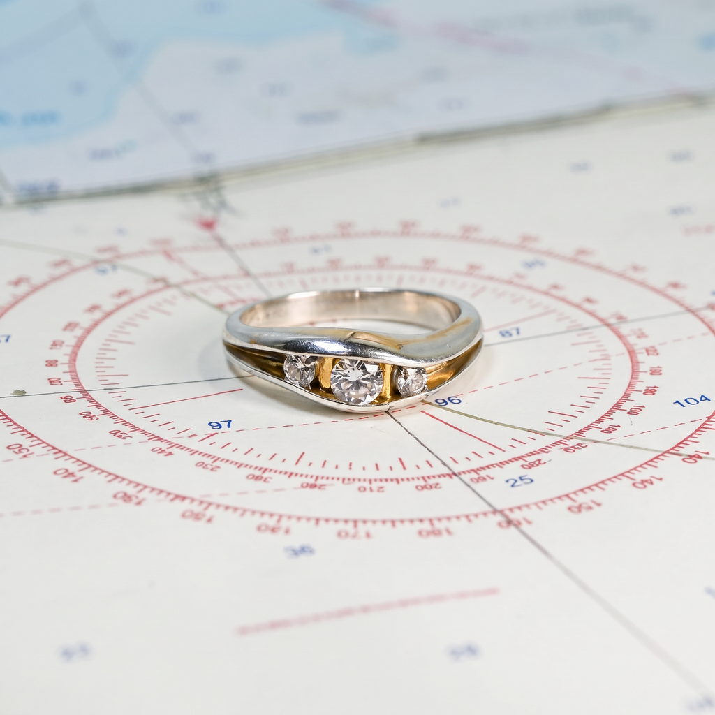 Capture Smile Ring in Argentium, Sterling Silver, and 14K Gold with Cylettes and Three Cubic Zirconia