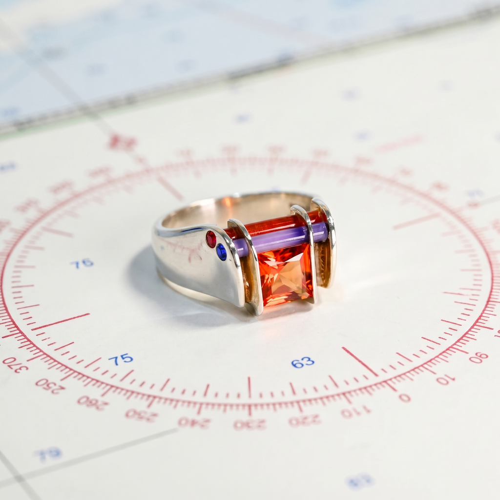 Capture Ring in Argentium and Sterling Silver with Poppy Topaz, Lavender Onyx Cylettes (1.70 cttw)