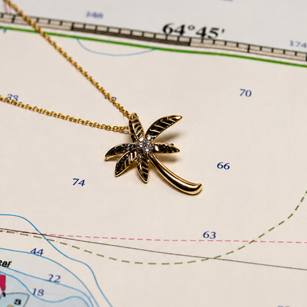 Palm Tree Necklace in 14K Yellow Gold with Lab Diamonds