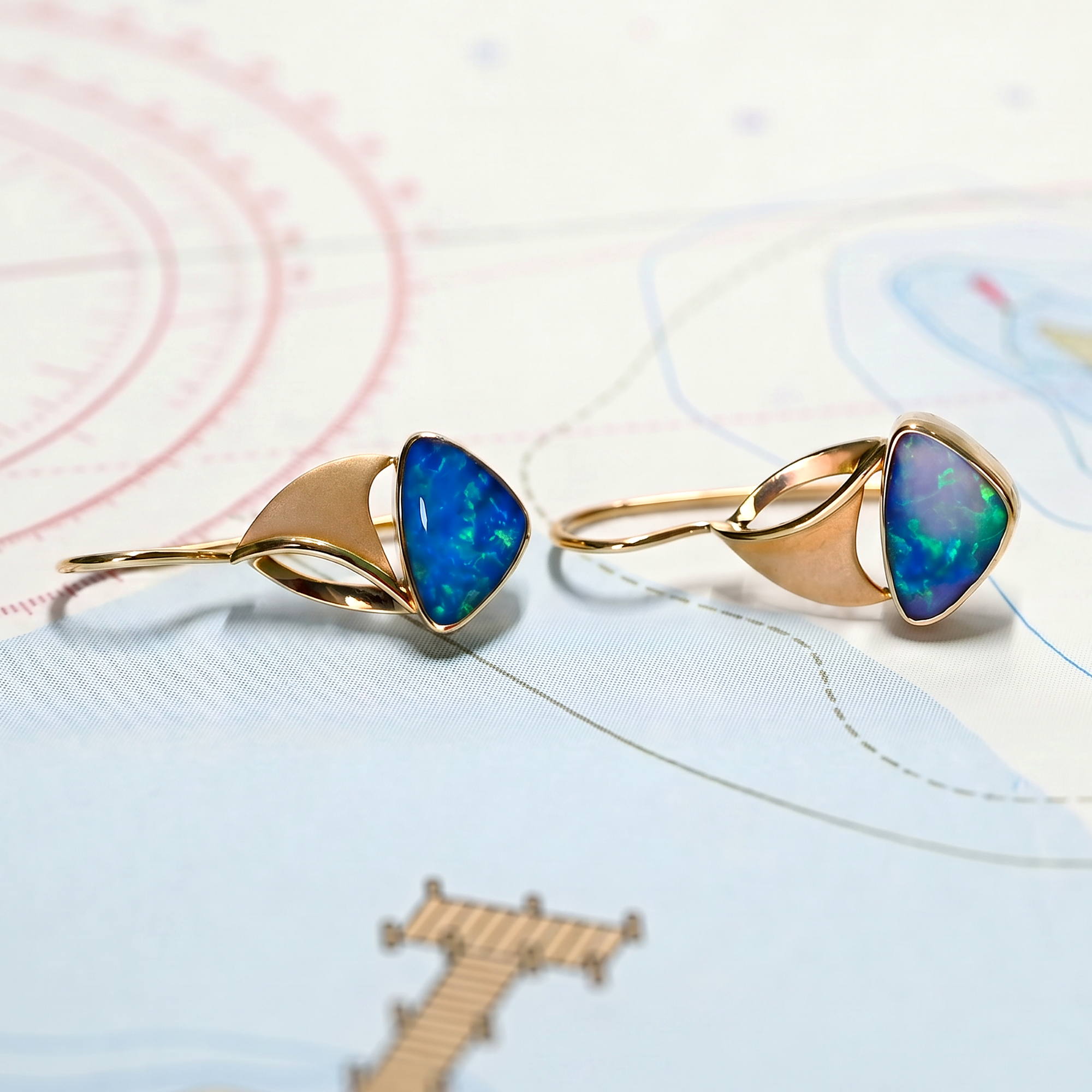 14KY OPAL DBLT 3.21CTW SAILBOAT DROP EARRINGS