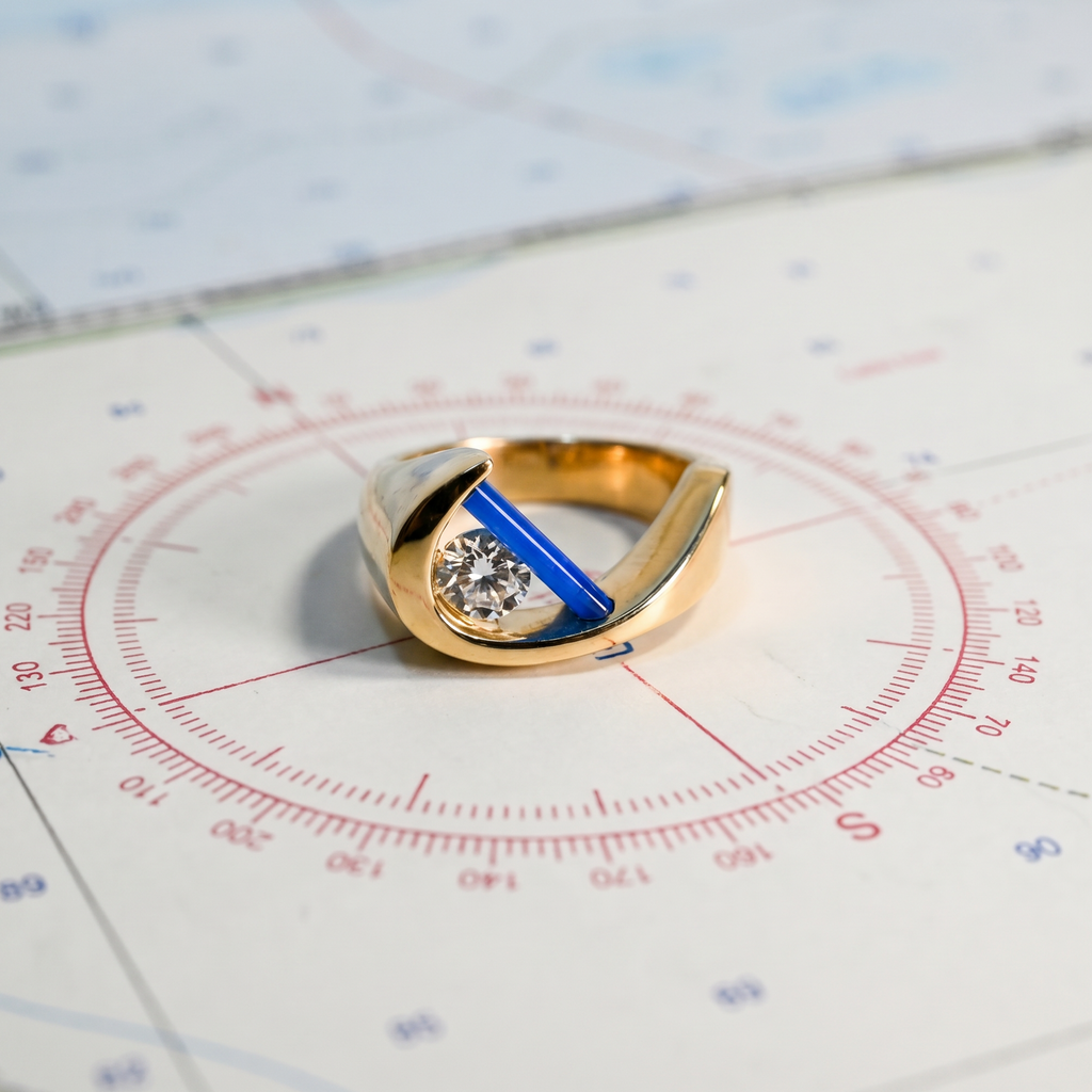 14kyg D-SI1 Diamond .43ct Cylettes Capture Ring Petrol Blue Cylettes
