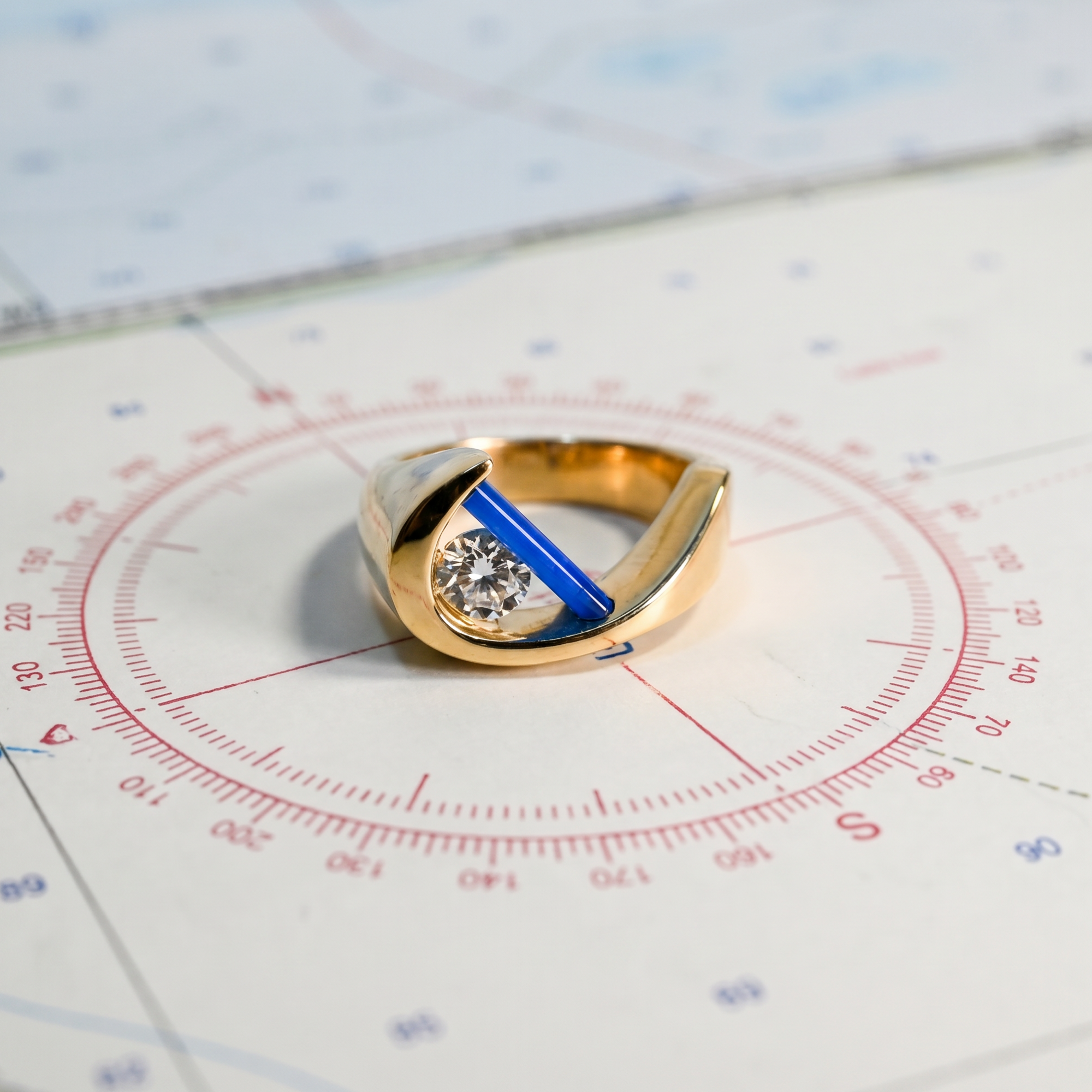 14kyg D-SI1 Diamond .43ct Cylettes Capture Ring Petrol Blue Cylettes