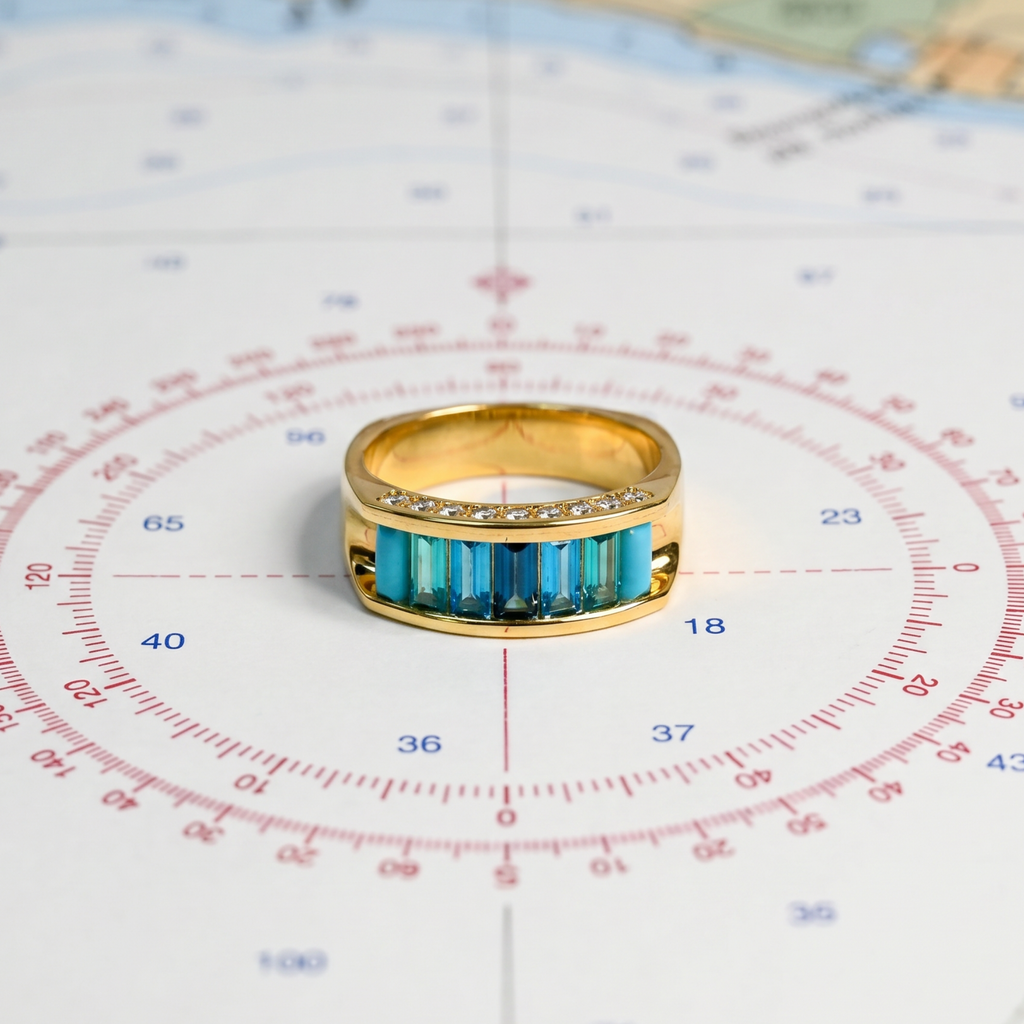 Aperture Ring in 18K Yellow Gold with Diamonds and Multi-Color Cylettes (0.29 cttw, 8mm)
