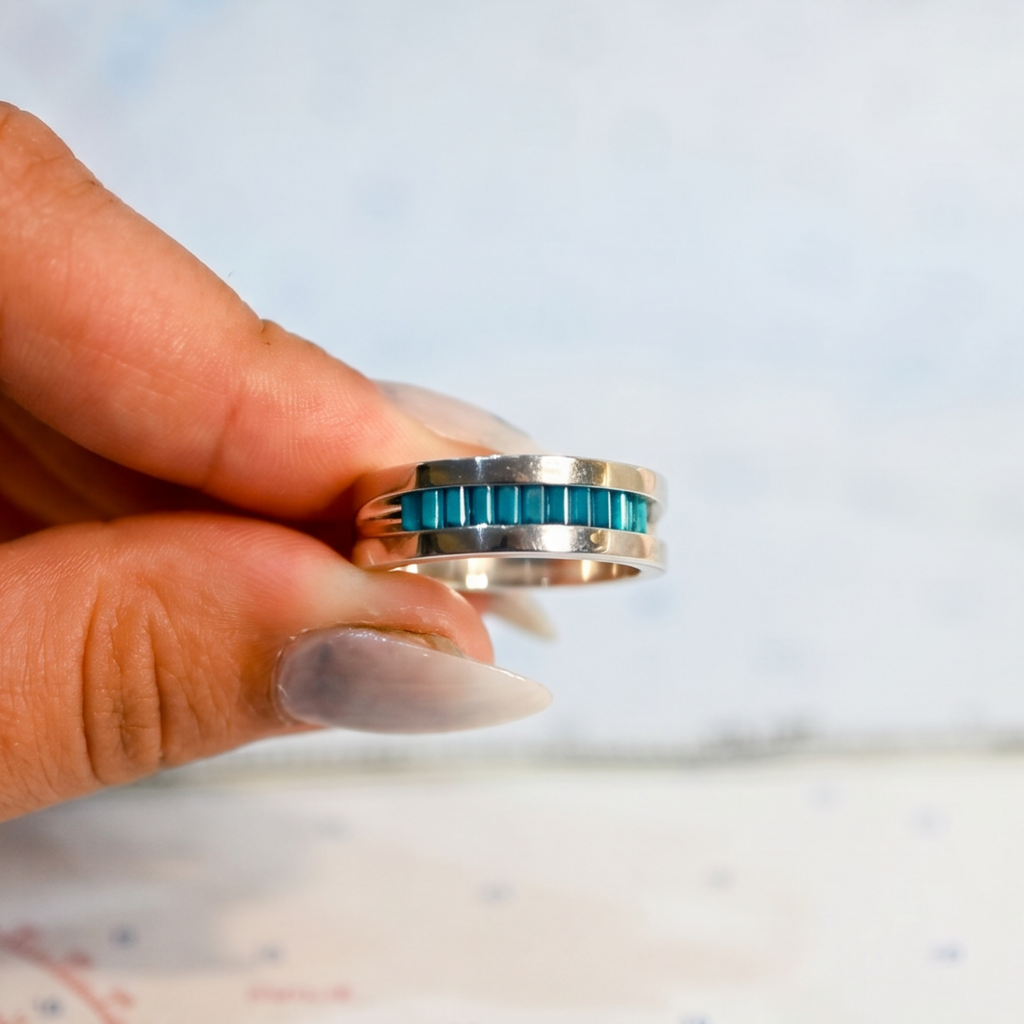 Men's Aperture Ring in Argentium and Sterling Silver with Premium Caribbean Blue Cylettes