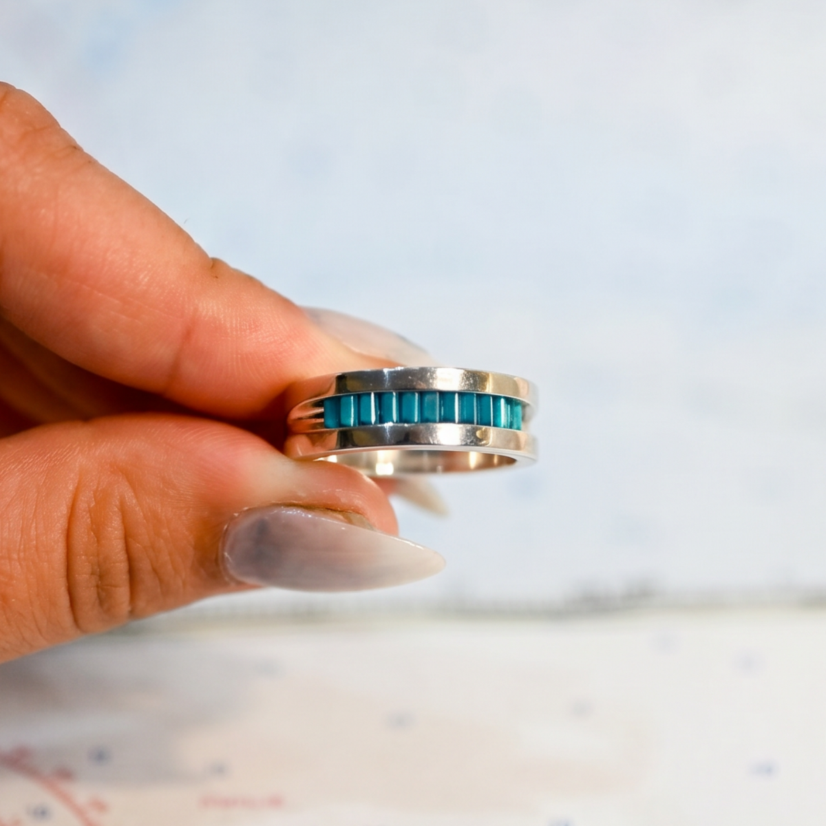 Men's Aperture Ring in Argentium and Sterling Silver with Premium Caribbean Blue Cylettes