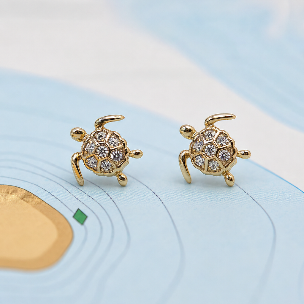 14kyg Lab Diamond Turtle Stud Earrings
