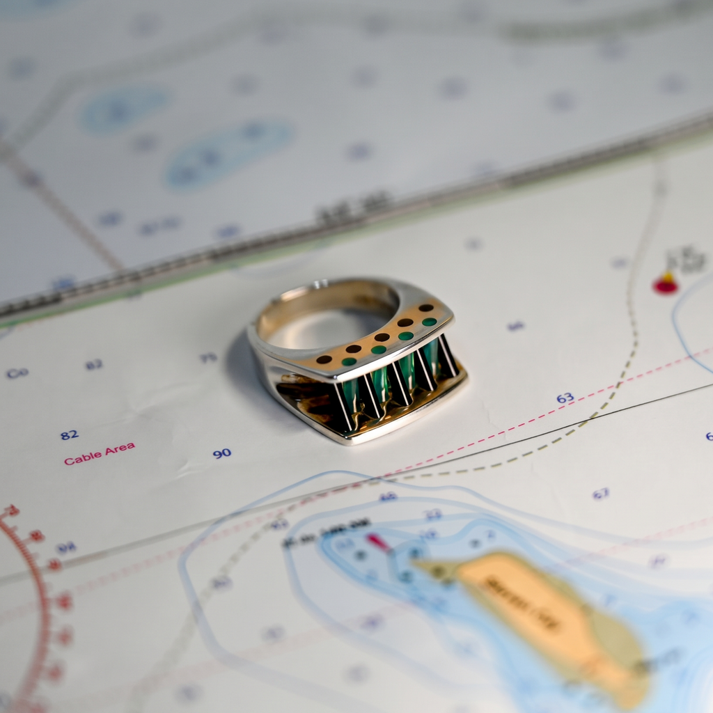 Opposing Vechio Ring in Argentium and Sterling Silver with Black and Green Onyx Cylettes