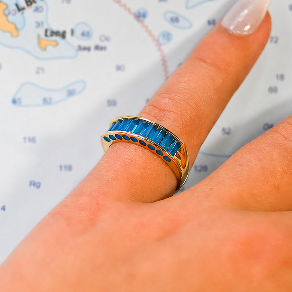 14kyg 5.5mm AAA Petrol Blue Onyx Cylettes Aperture Ring