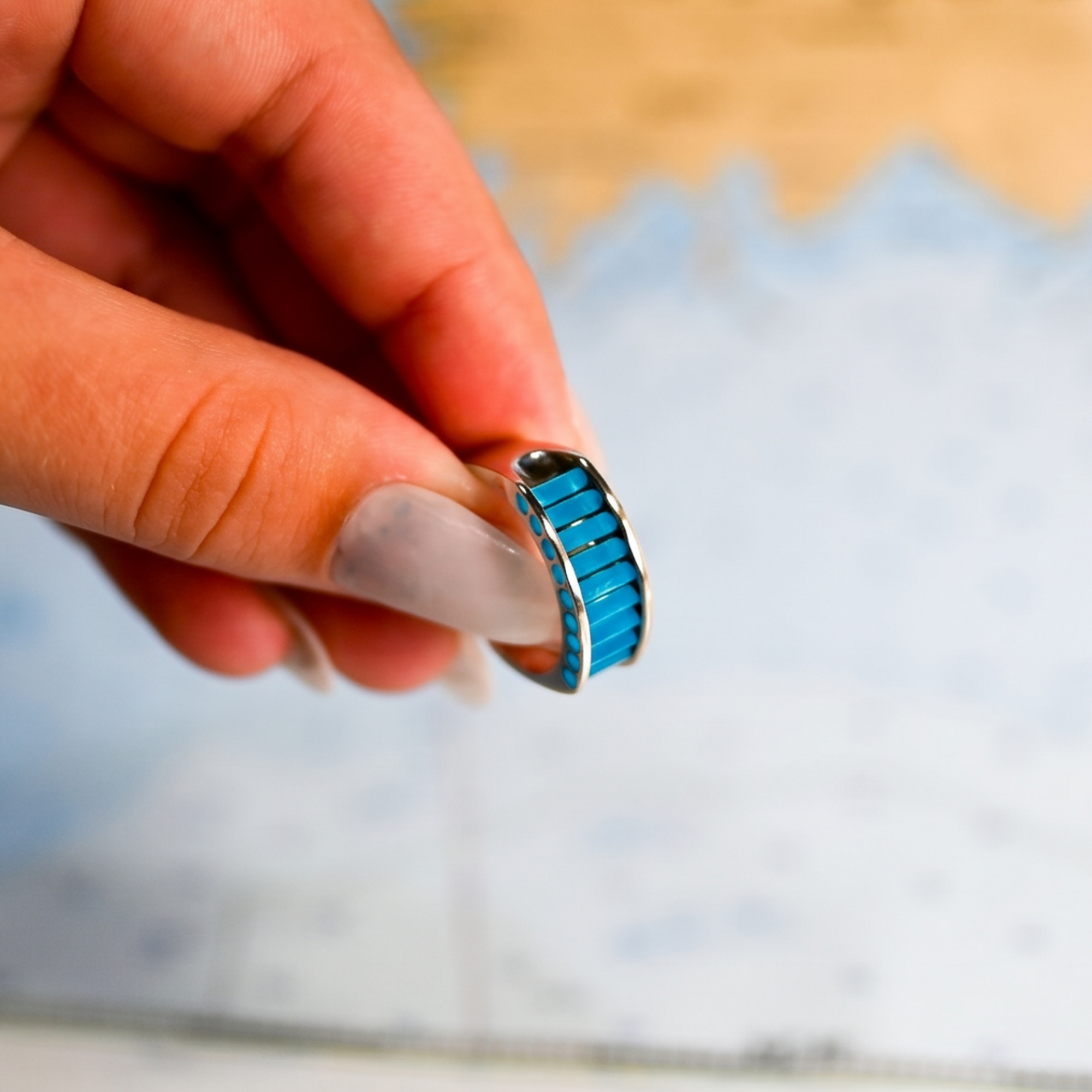 Argentium/Sterling Silver 8mm Aperture Ring Premium Glacier Blue Cylettes