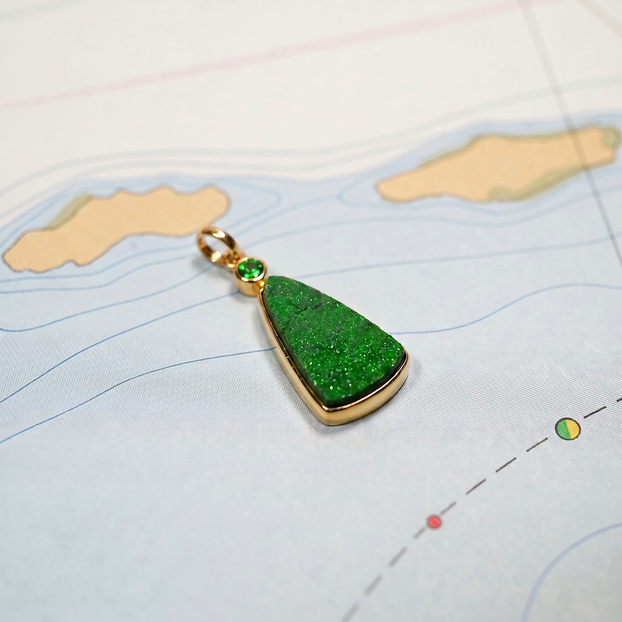 14KYG UVAROVITE 24X14X4.3  TSAVORITE 4MM PENDAN