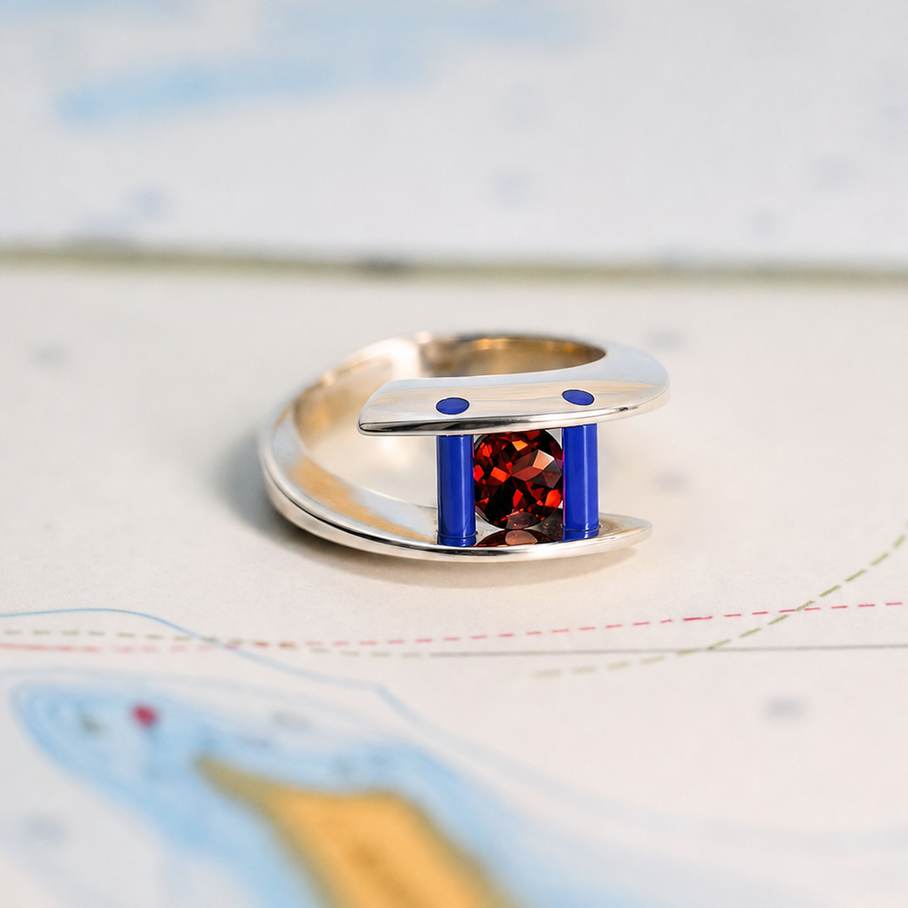 Gateway Bypass Ring in Argentium and Sterling Silver with Mozambique Garnet and Lavender Cylettes