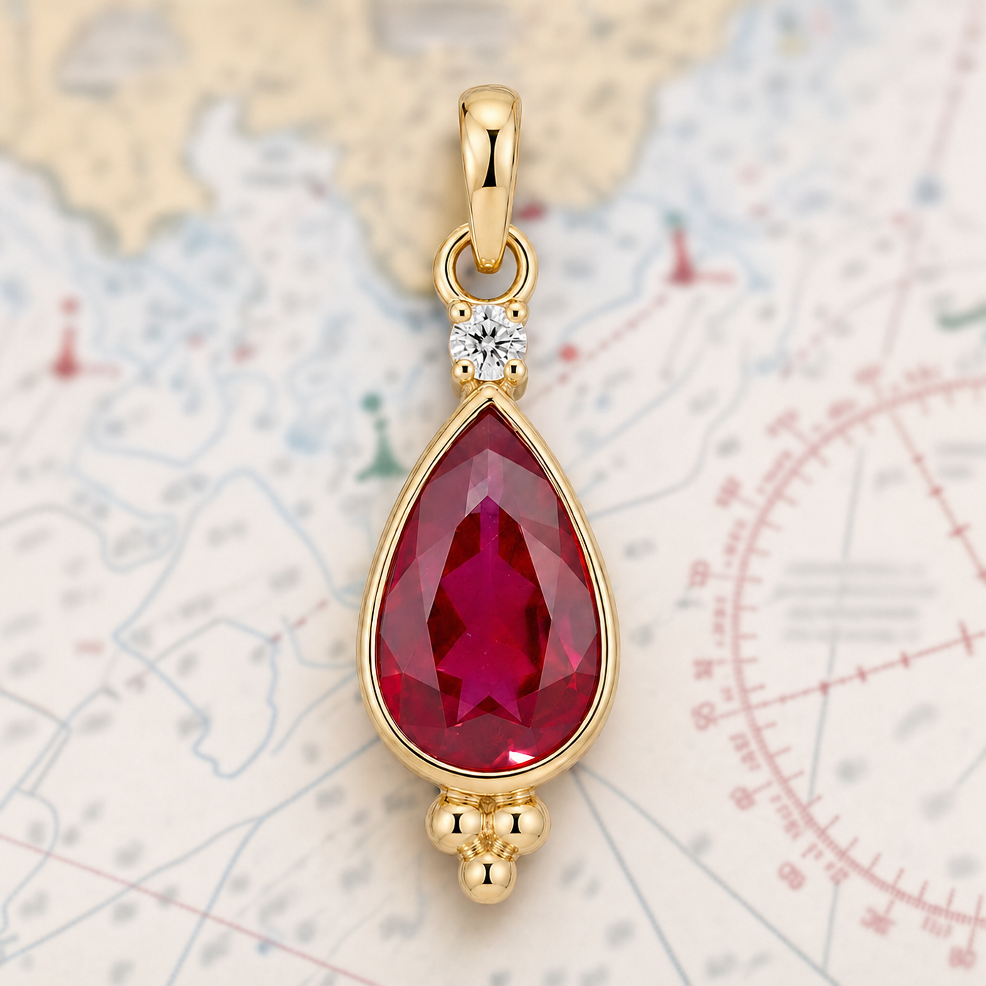 14KYG RUBY 12.4X7.1 2.92 C/DIA .05C PENDANT