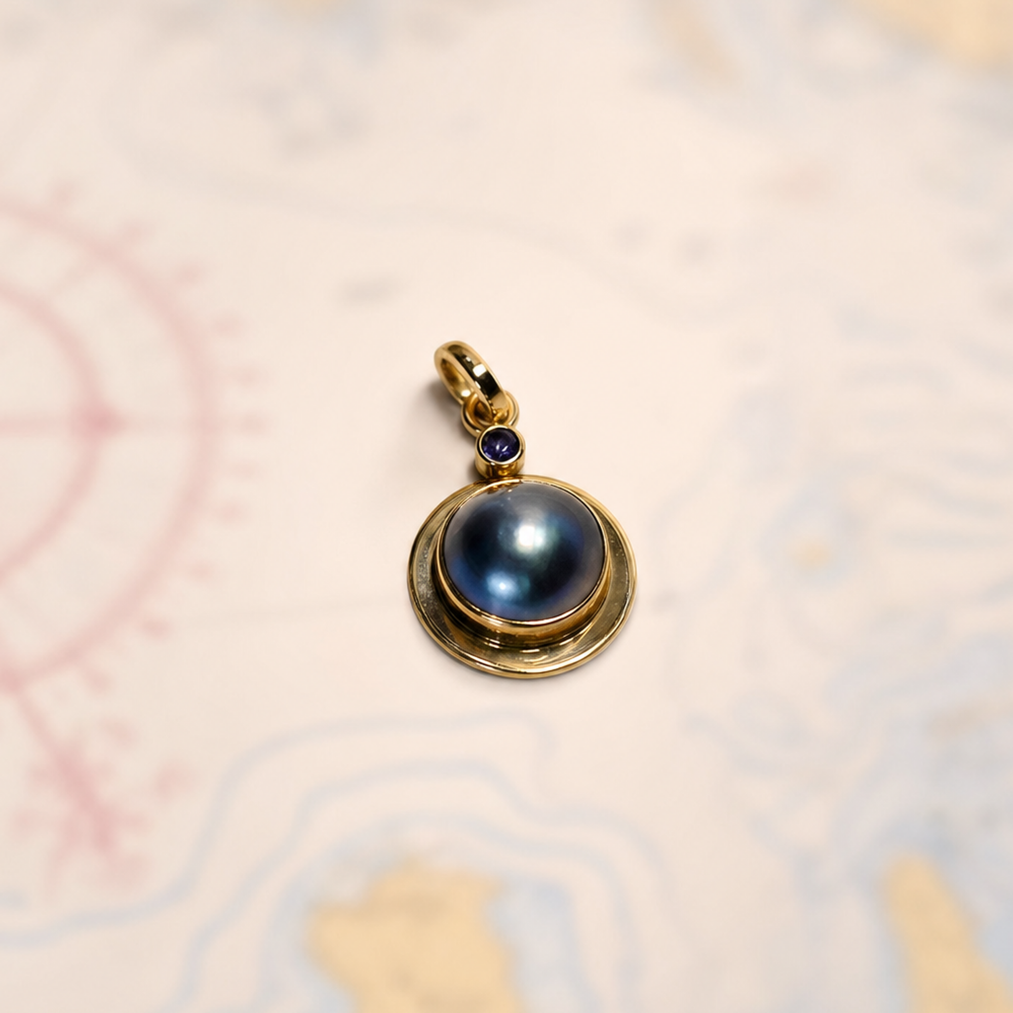 14KY BLUE MABE PEARL W\TANZ PENDANT