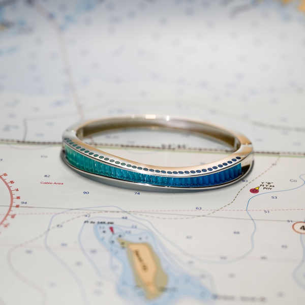 AAA Caribbean Blue Onyx "St John Waters" Gradation Wave Bracelet in Argentium and Sterling Silver