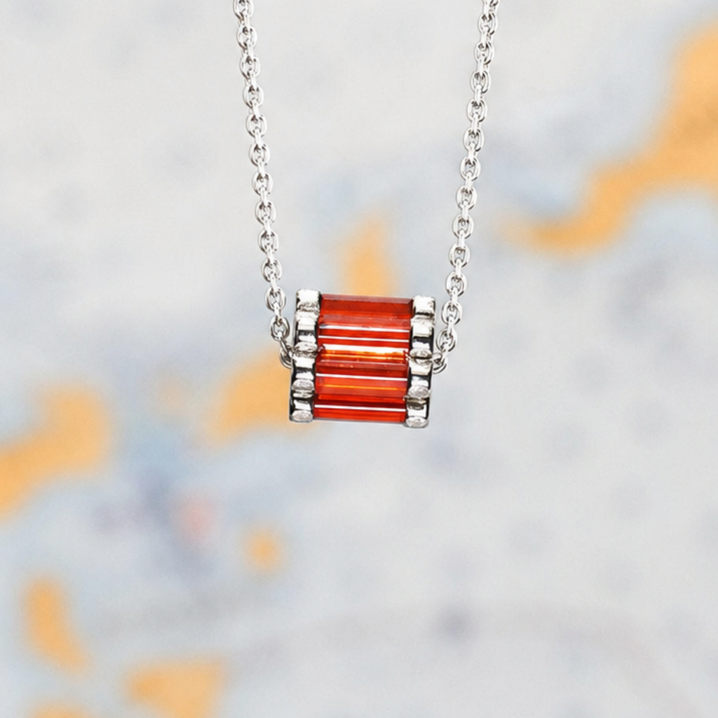 Argentium/Sterling Silver 20" Adj 10mm Carnelian Cylettes/Clear Cubic Zirconia RoundelNecklace