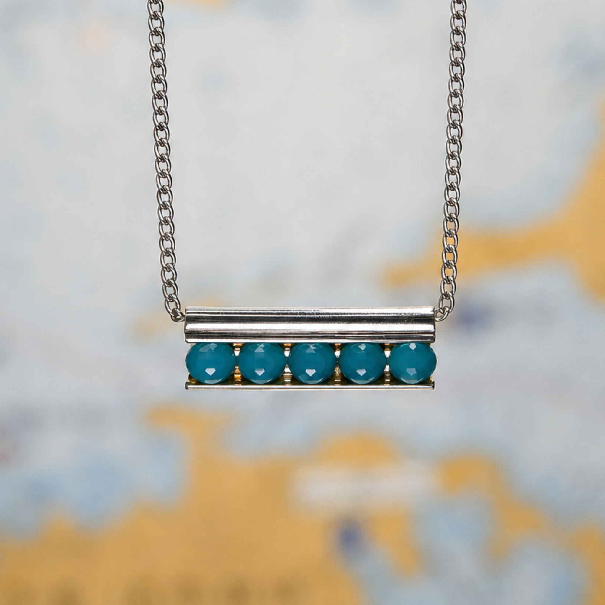 Argentium/Sterling Silver 18" Adj 4mm Bead Caribbean Blue Onyx Capture Necklace