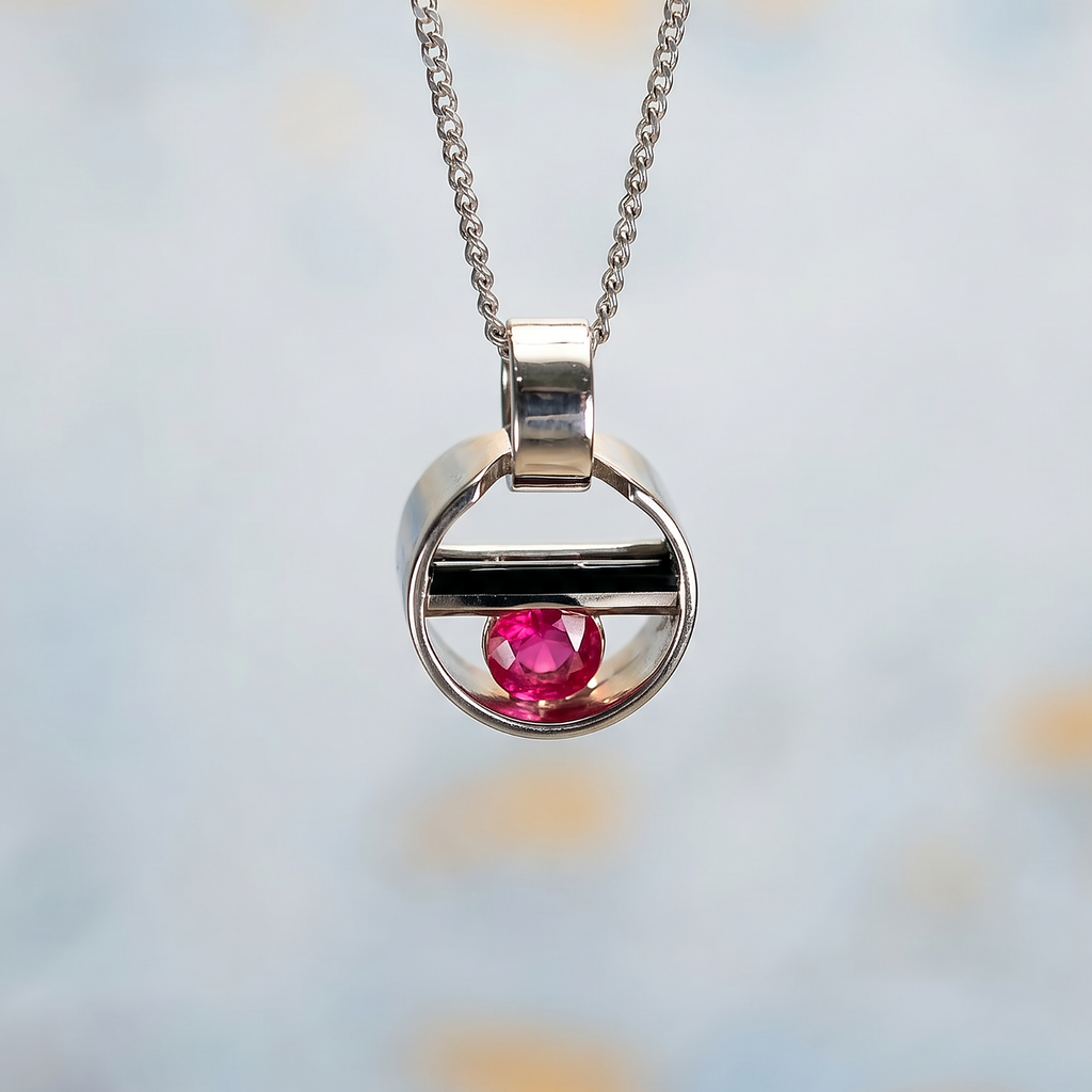 14kwg18" 10mm Burmese Ruby/Black and White Gold Cylettes Capture Necklace