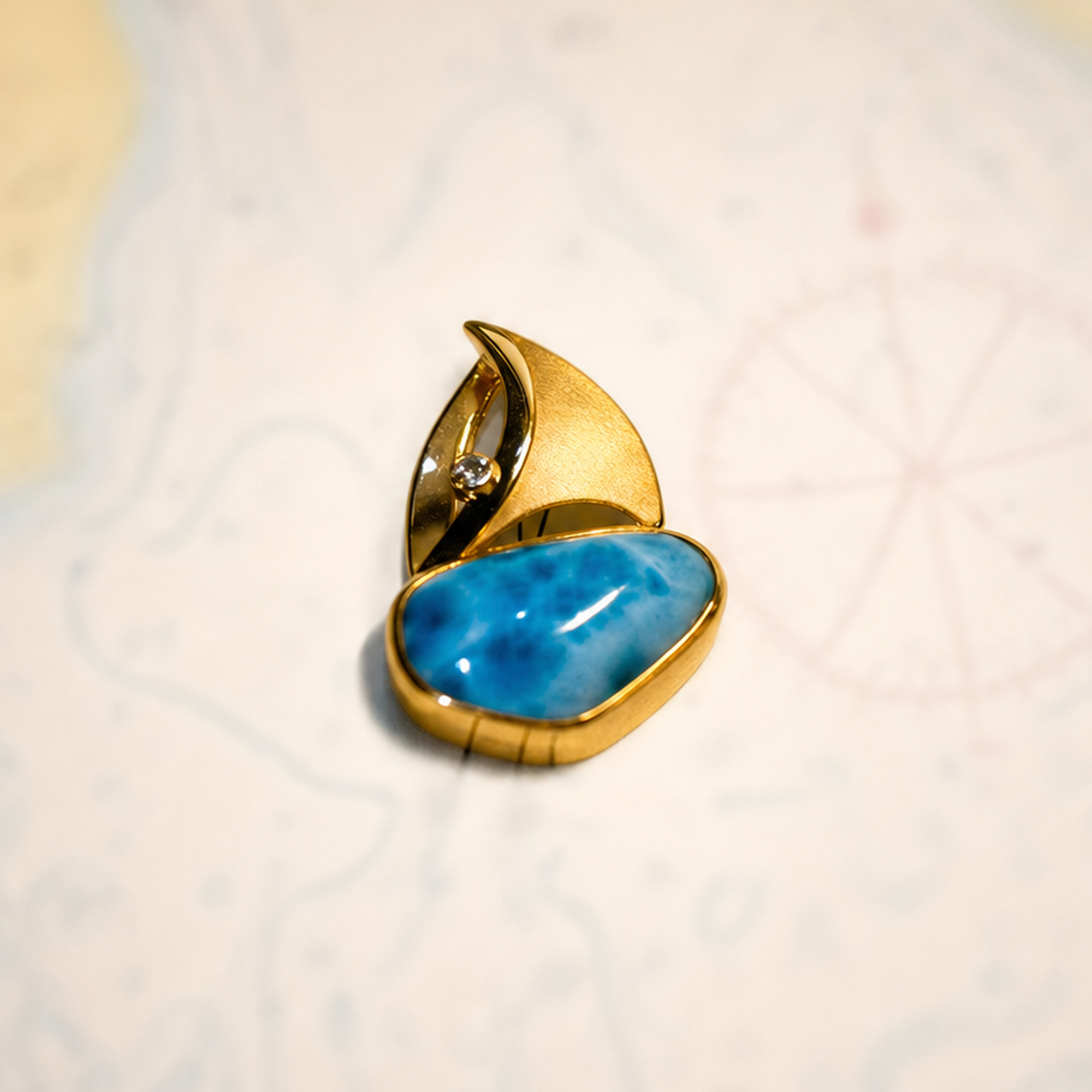 14KYG LARIMAR/.03 DIAMOND SAILBOAT PENDANT