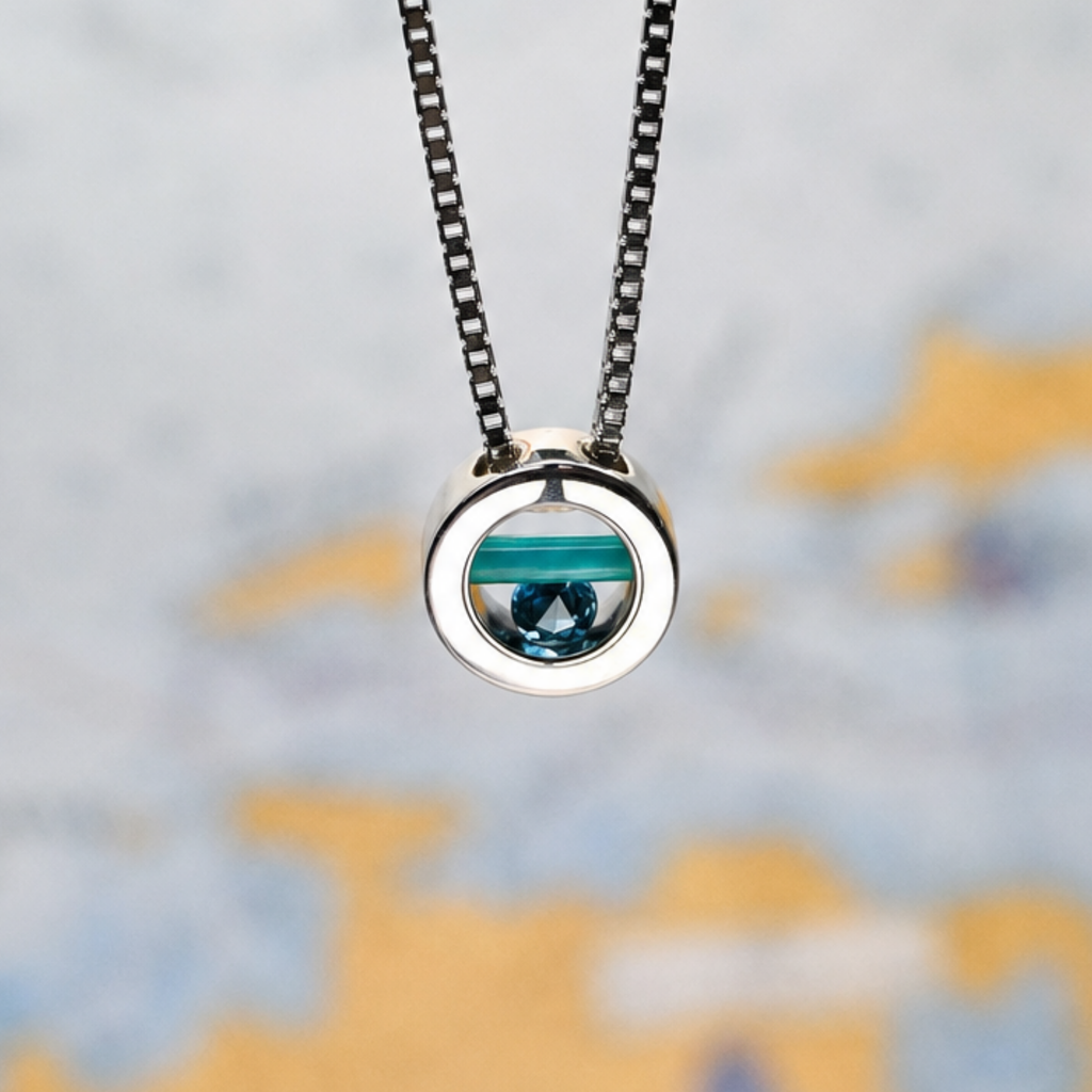 Argentium/Sterling Silver 20" 14mm Caribbean Blue Onyx Cylettes/Swiss Blue Topaz Hula Capture Necklace