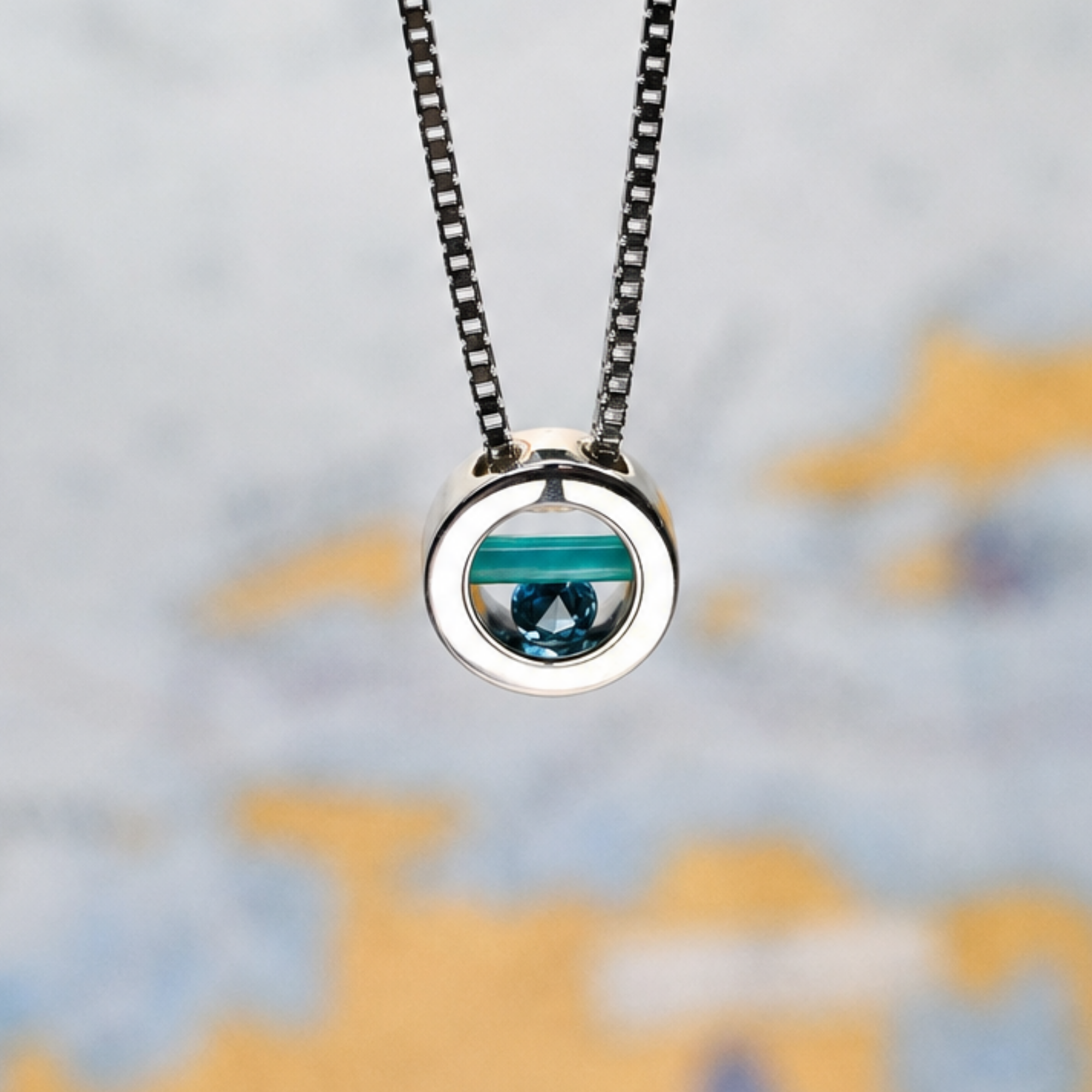 Argentium/Sterling Silver 20" 14mm Caribbean Blue Onyx Cylettes/Swiss Blue Topaz Hula Capture Necklace