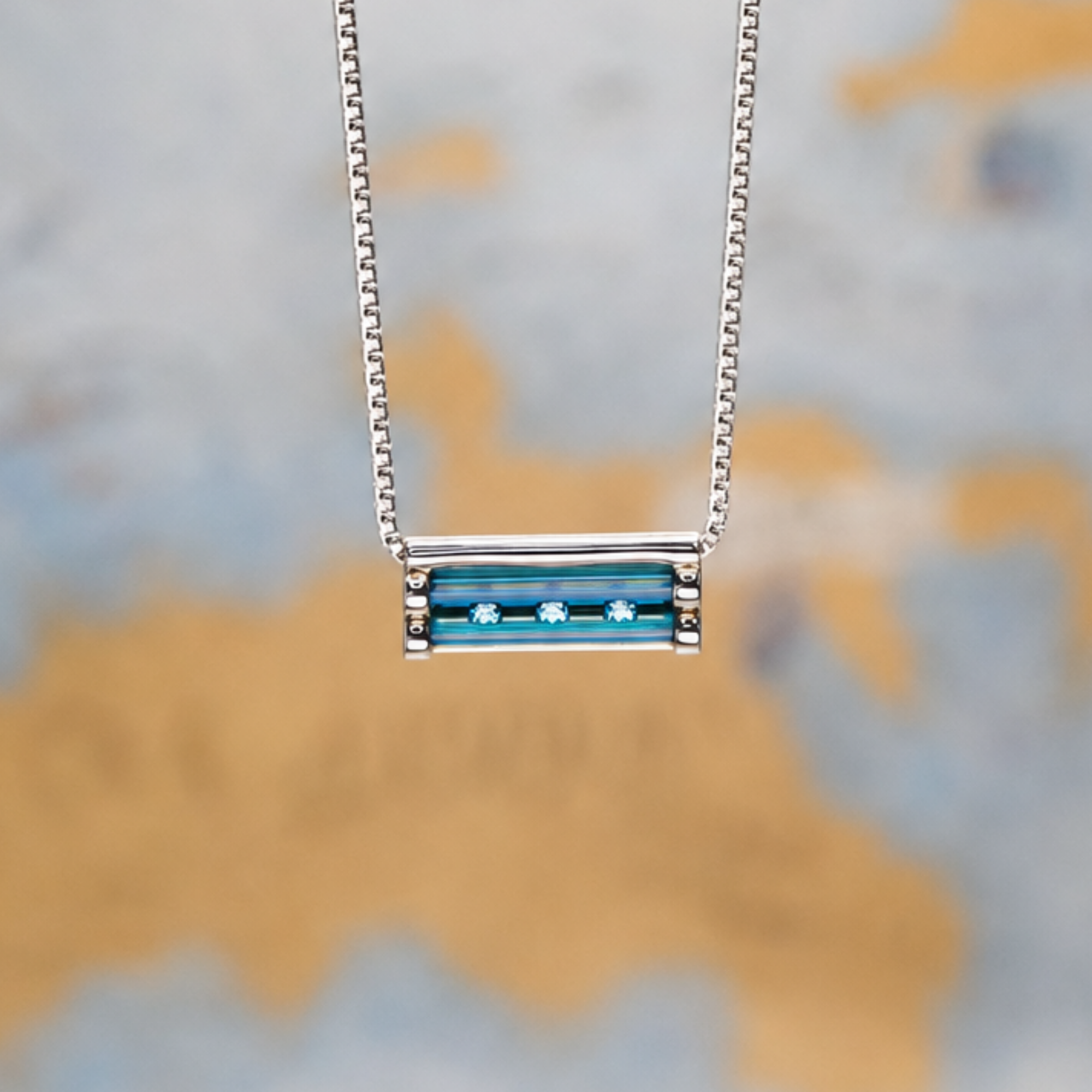 Argentium/Sterling Silver 20" Petrol Blue Double Cylettes/3 Blue Topaz Capture Necklace
