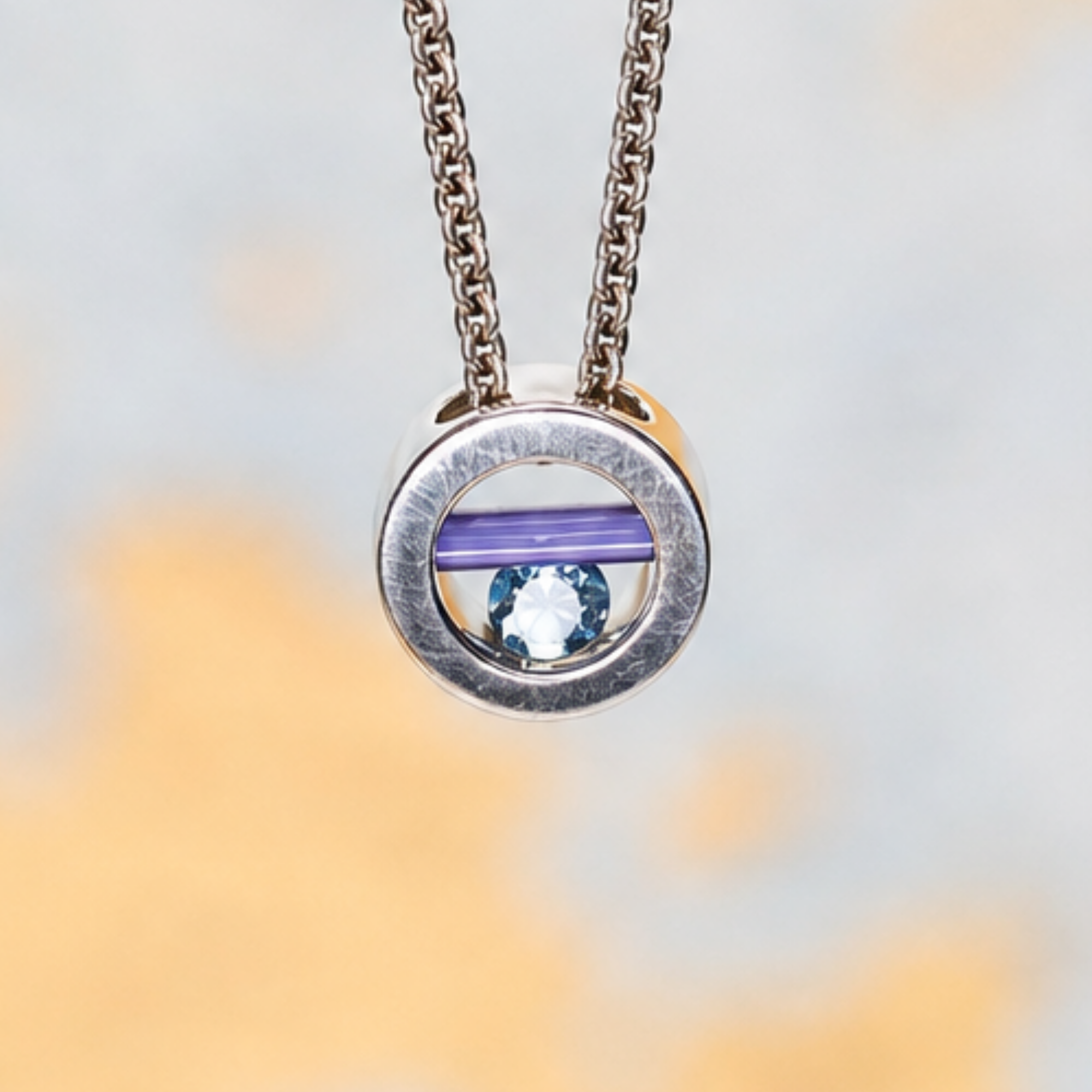 Argentium/Sterling Silver 20" Adj 14mm Round Blue Topaz/Lavendar Onyx Capture Necklace