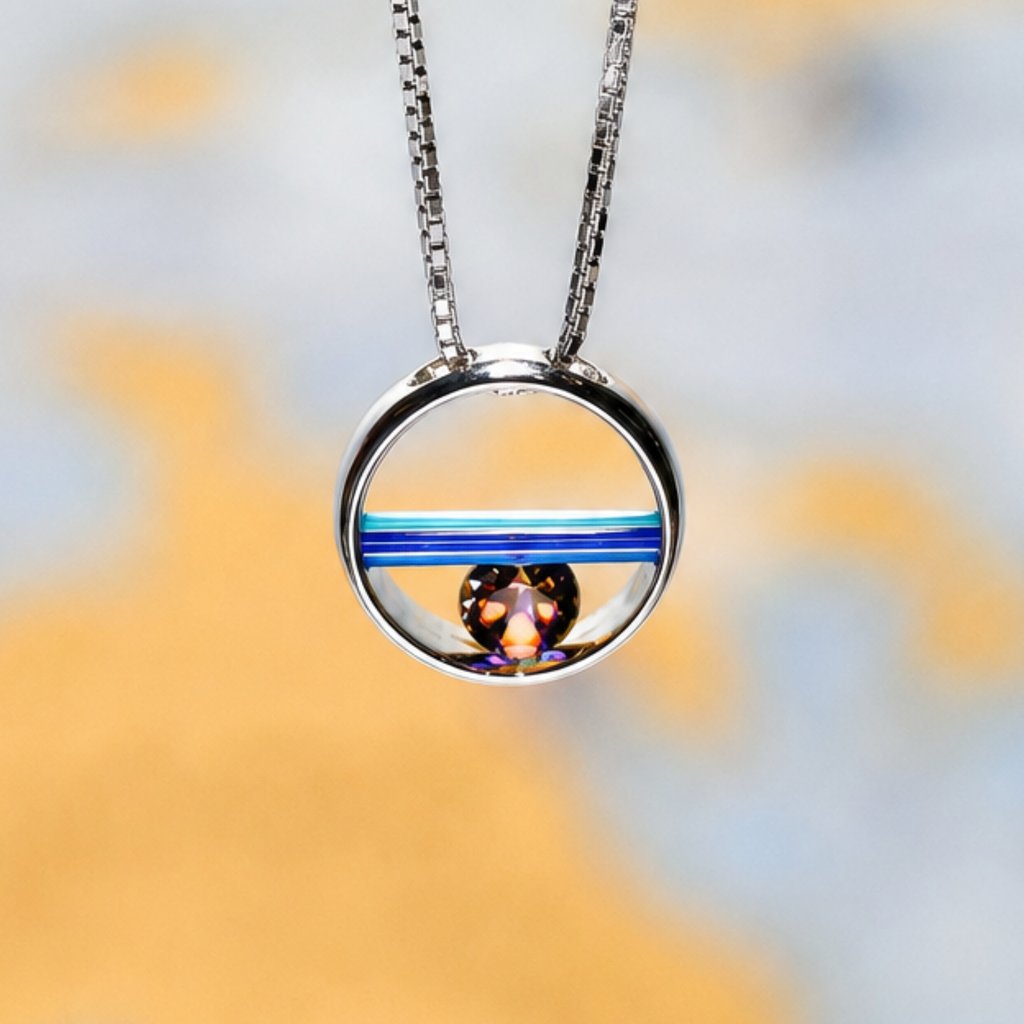 Argentium/Sterling Silver 20" Adj 6mm Mystic Topaz/Caribbean Blue Onyx Hula Capture Necklace