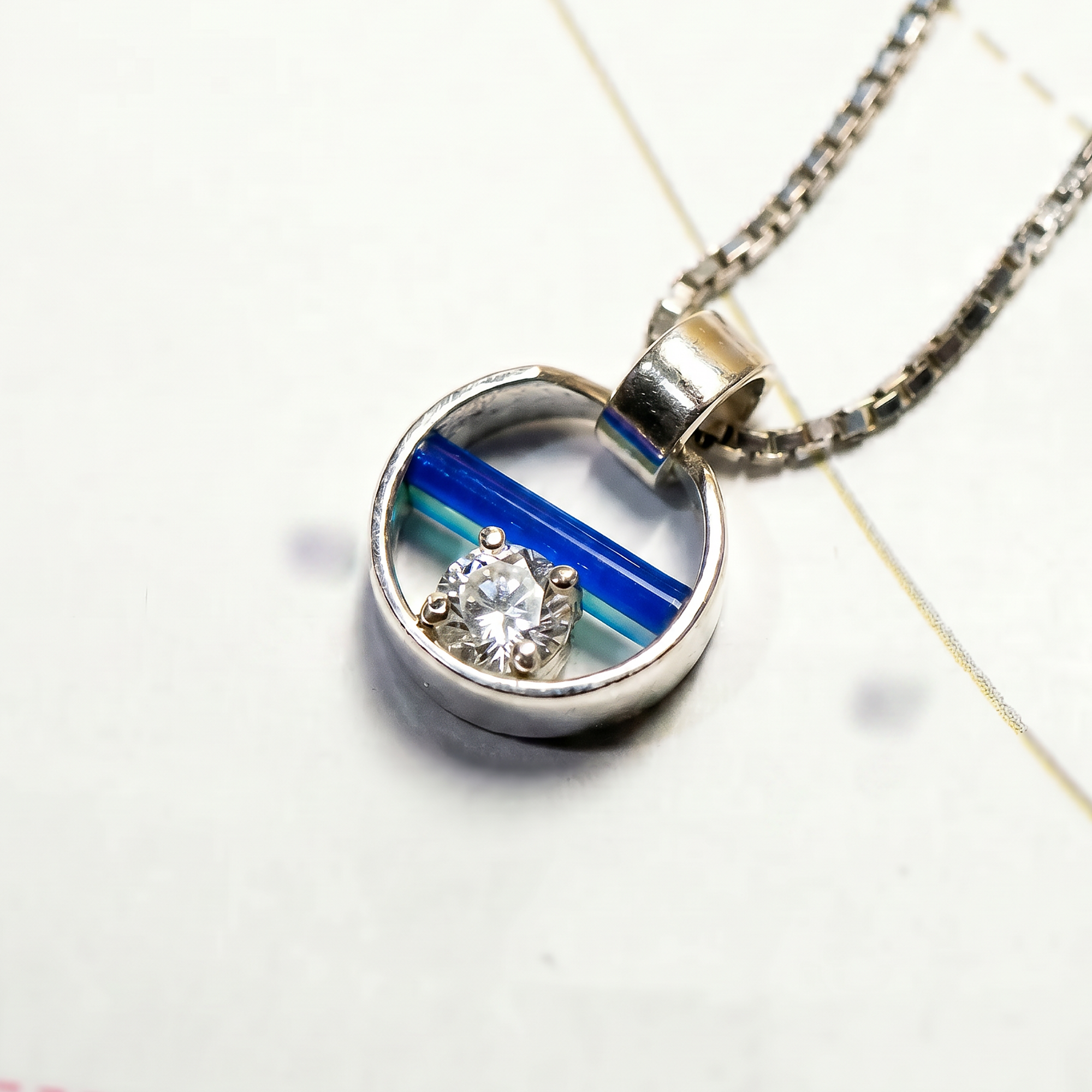 Capture Pendant in Argentium and Sterling Silver with Clear Cubic Zirconia, Lavender and Caribbean Blue Onyx (18", 11mm)