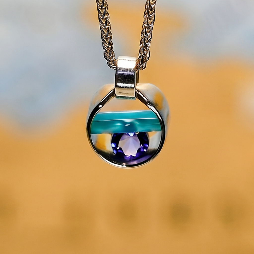 Argentium/Sterling Silver 20" 11mm .42ct Iolite/Caribbean Blue Onyx Capture Pendant