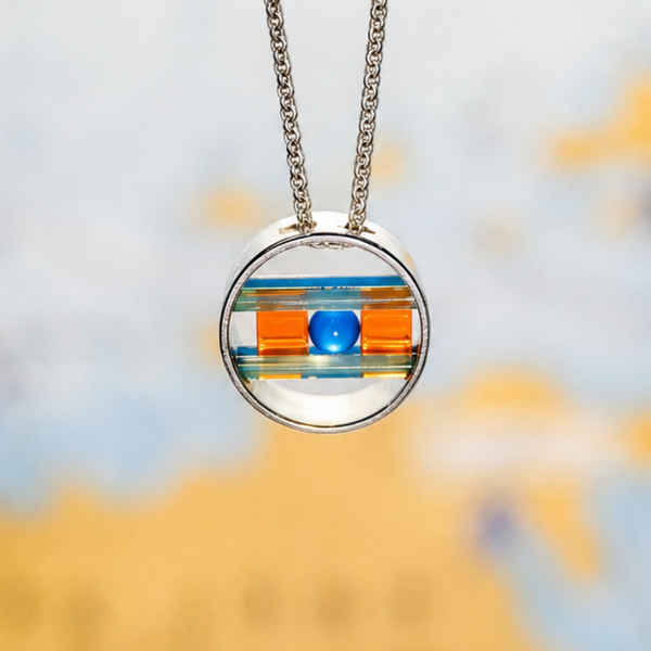 Argentium/Sterling Silver 18" 6mm Glass Cubes/Caribbean Blue Onyx Drum Cube Sphere Necklace