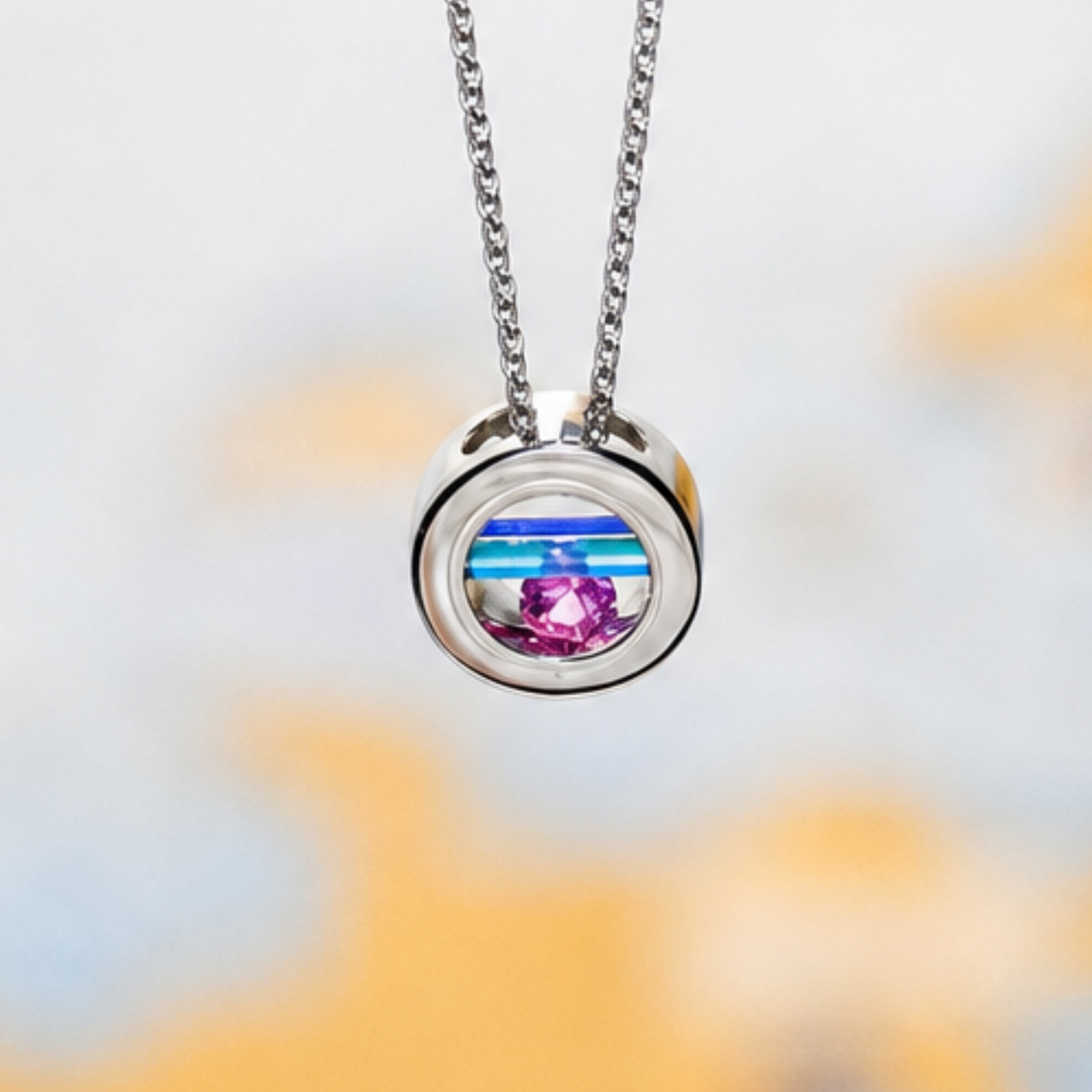 14kwg 20" 14mm Round .36ct Natural Pink Umbia Sapphire/Caribbean Blue Cylettes Capture Necklace