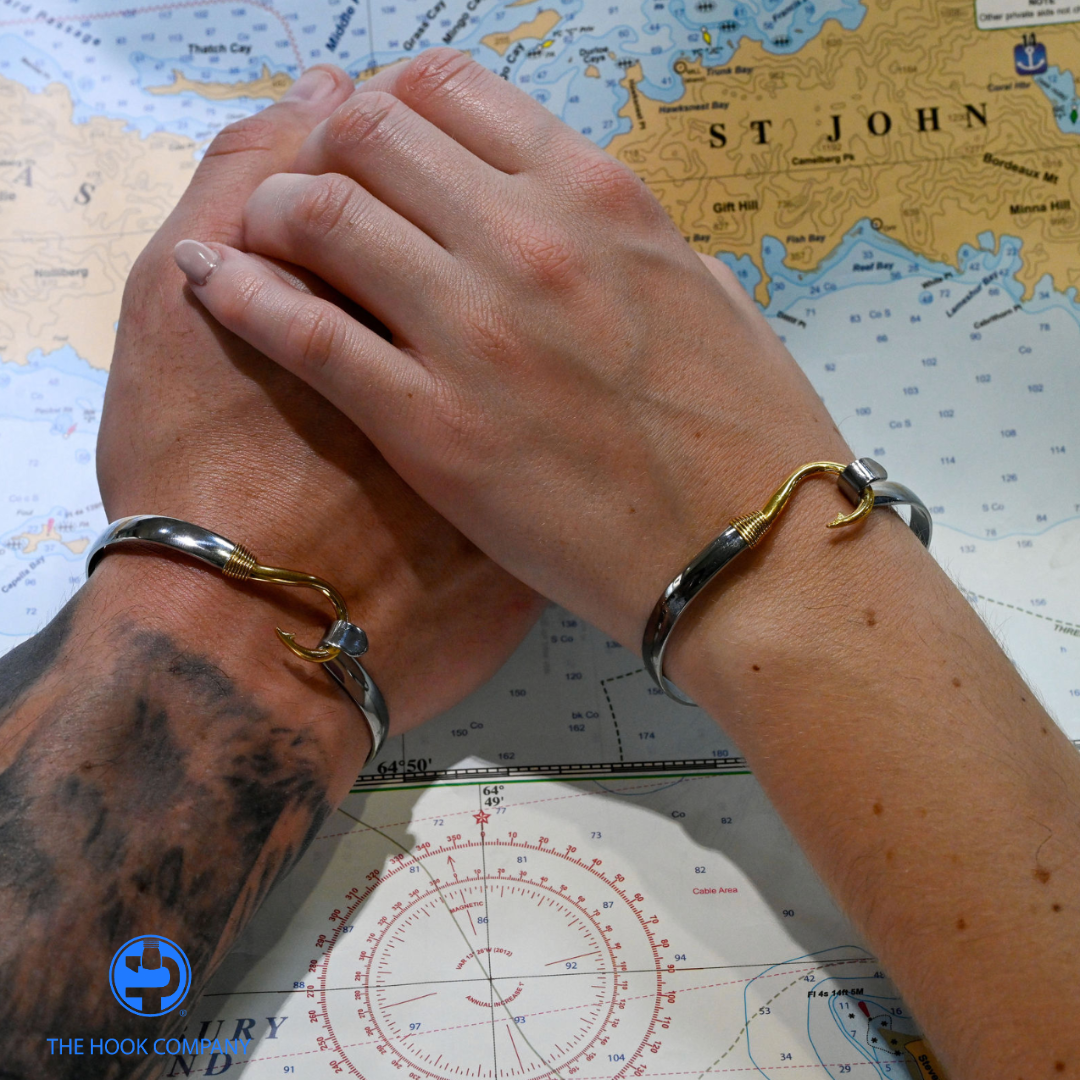 Titanium Fish Hook Bracelet with Yellow Tone Hook and Wrap (6mm) - Size 7.5