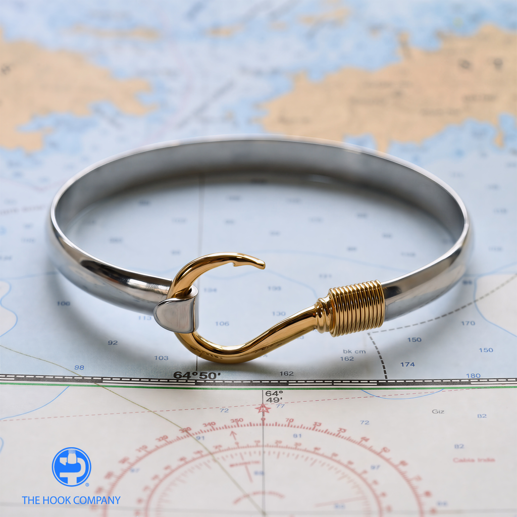 Titanium Fish Hook Bracelet with Yellow Tone Hook and Wrap (6mm)