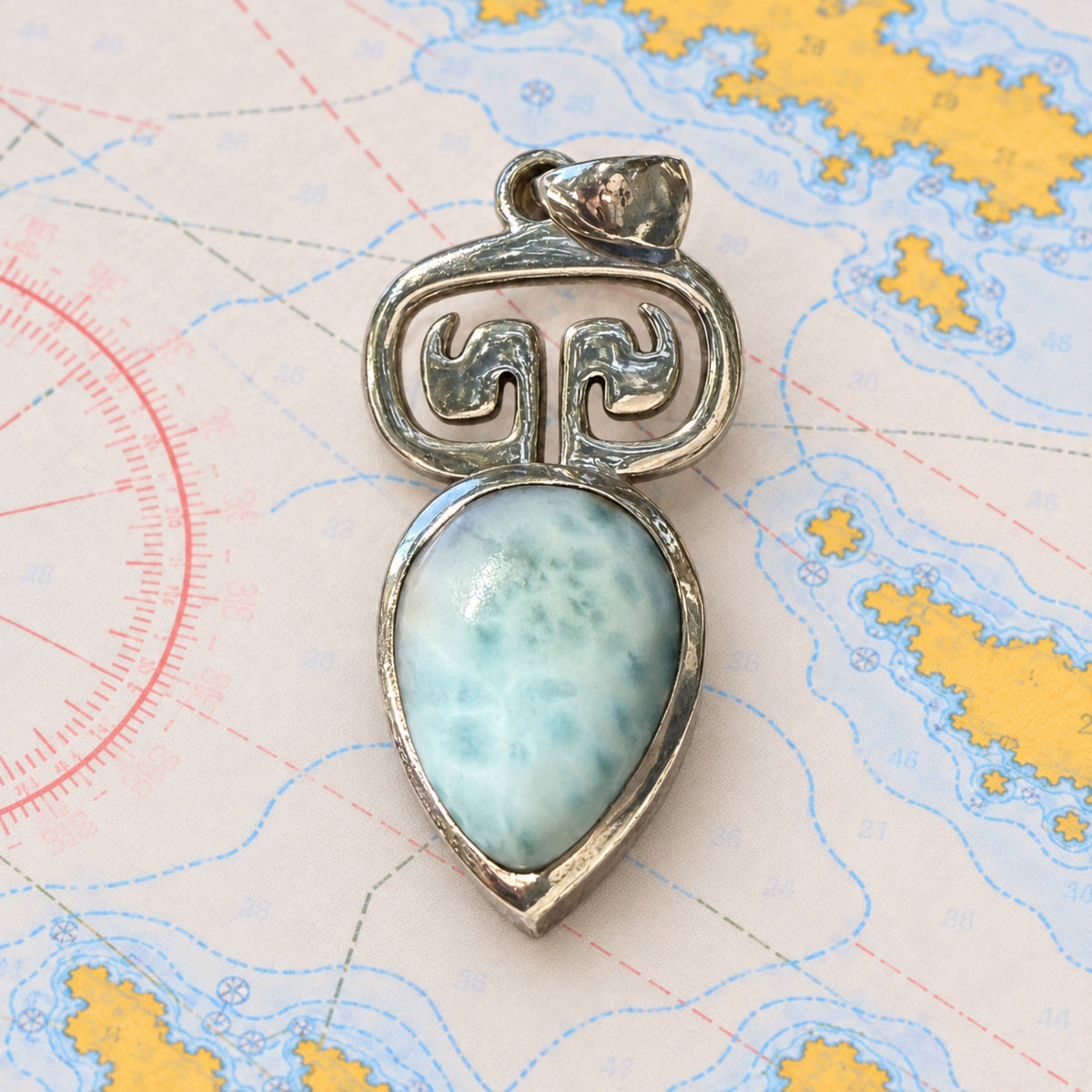 Sterling Petroglyph w/Larimar Medium Pendant