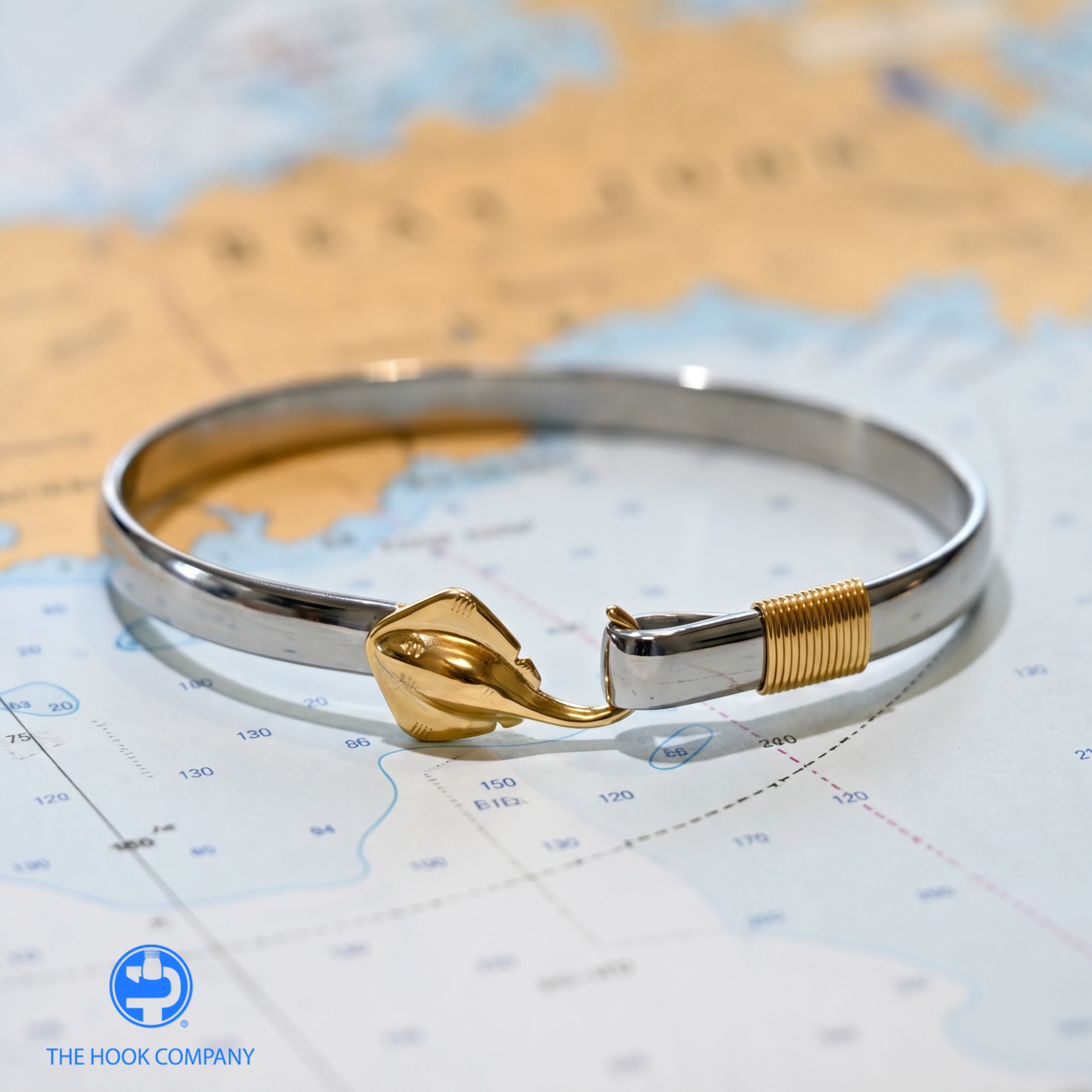 Titanium Ray Hook Bracelet with Yellow Tone Ray and Wrap (6mm)
