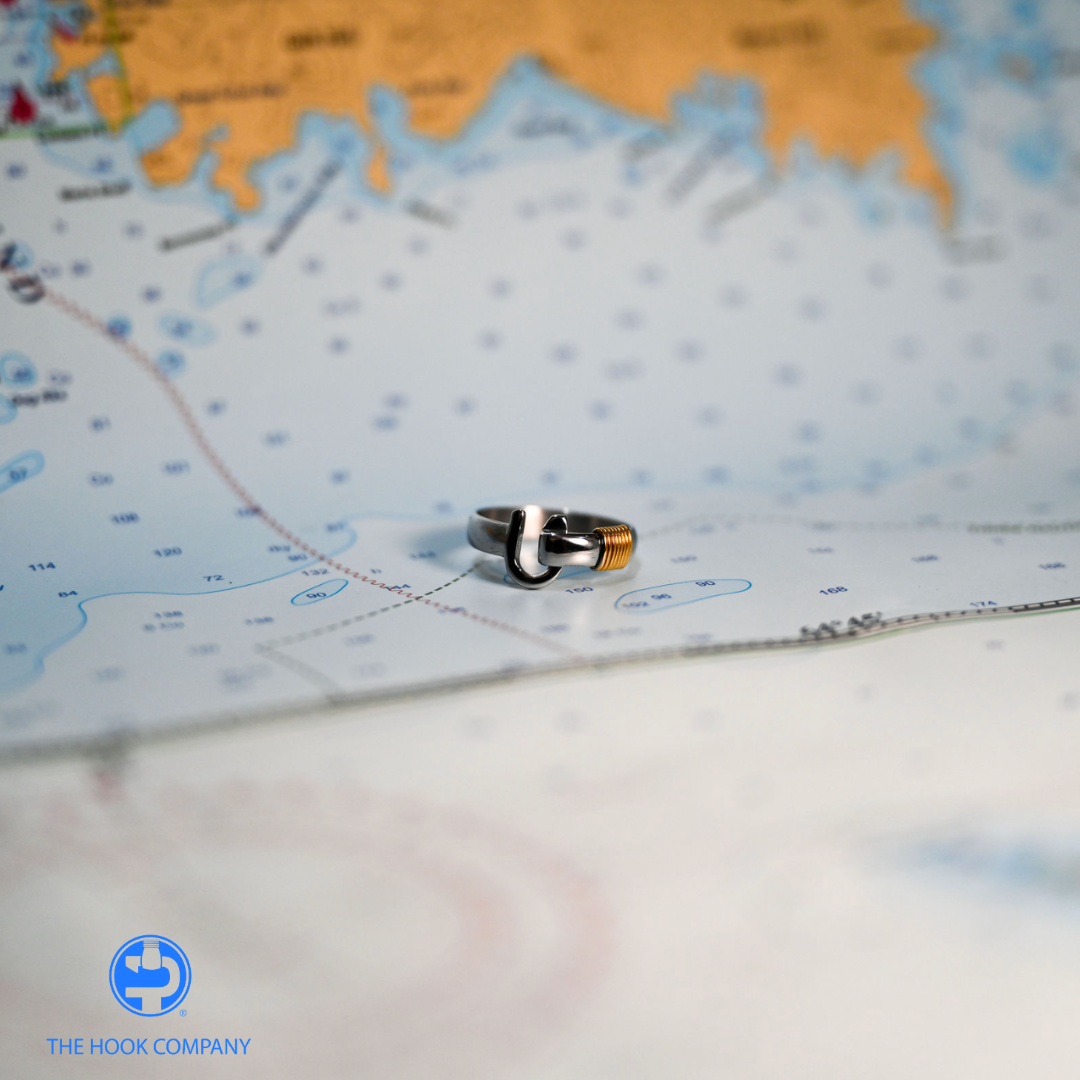 Titanium Caribbean Hook Ring with Yellow Tone Wrap (7mm) - Size 12