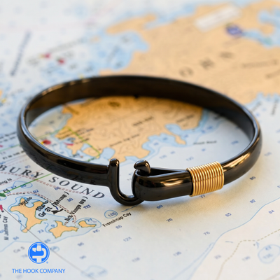 Black Titanium Caribbean Hook Bracelet with Yellow Tone Wrap (8mm)