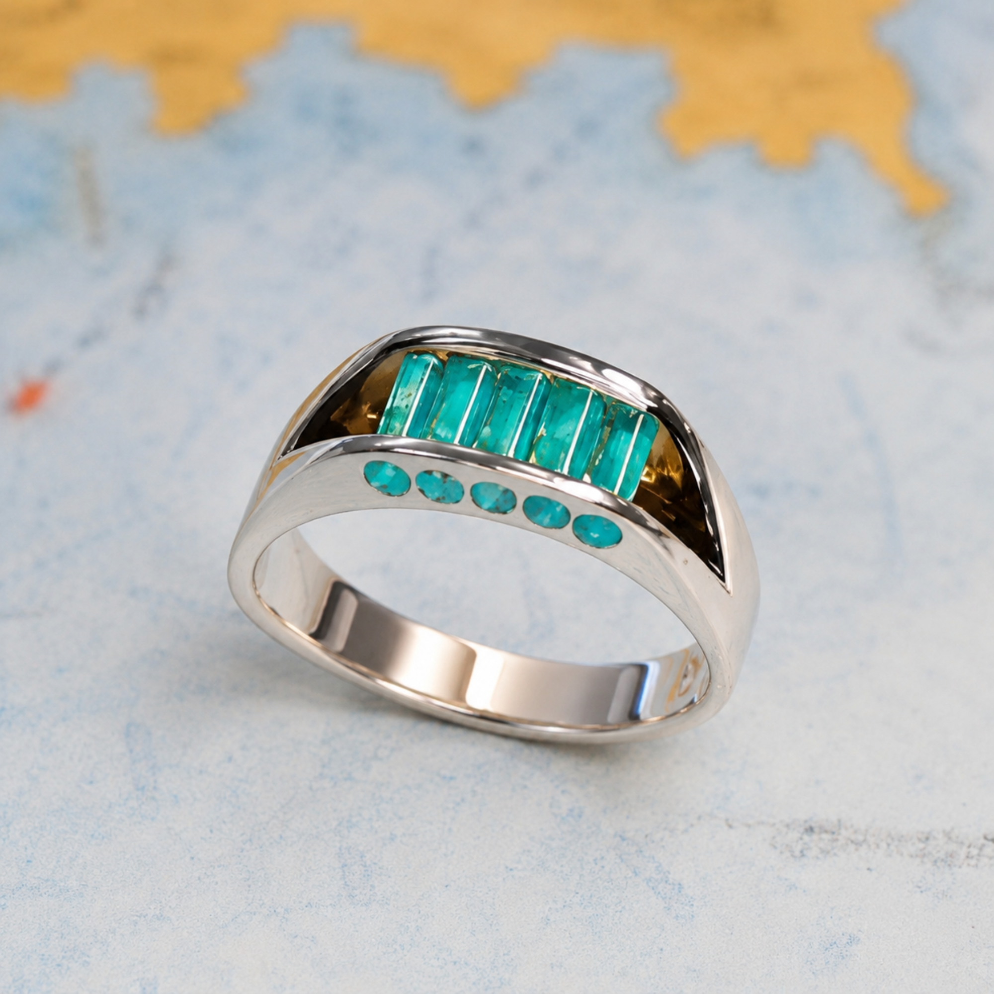 Argentium/Sterling Silver 5 stone Caribbean Blue Cylettes Aperture Ring