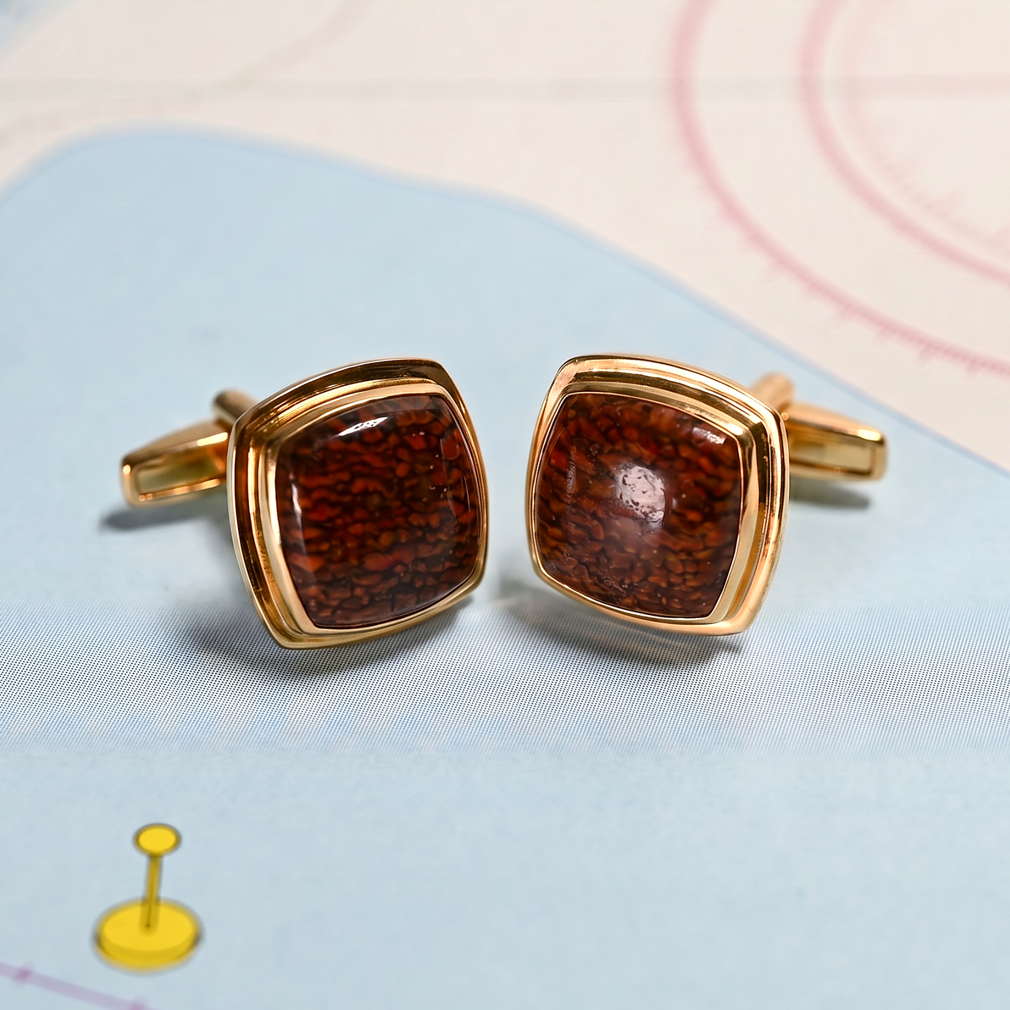 14KY FOSSILIZED DINOSAUR BONE CUFF LINKS