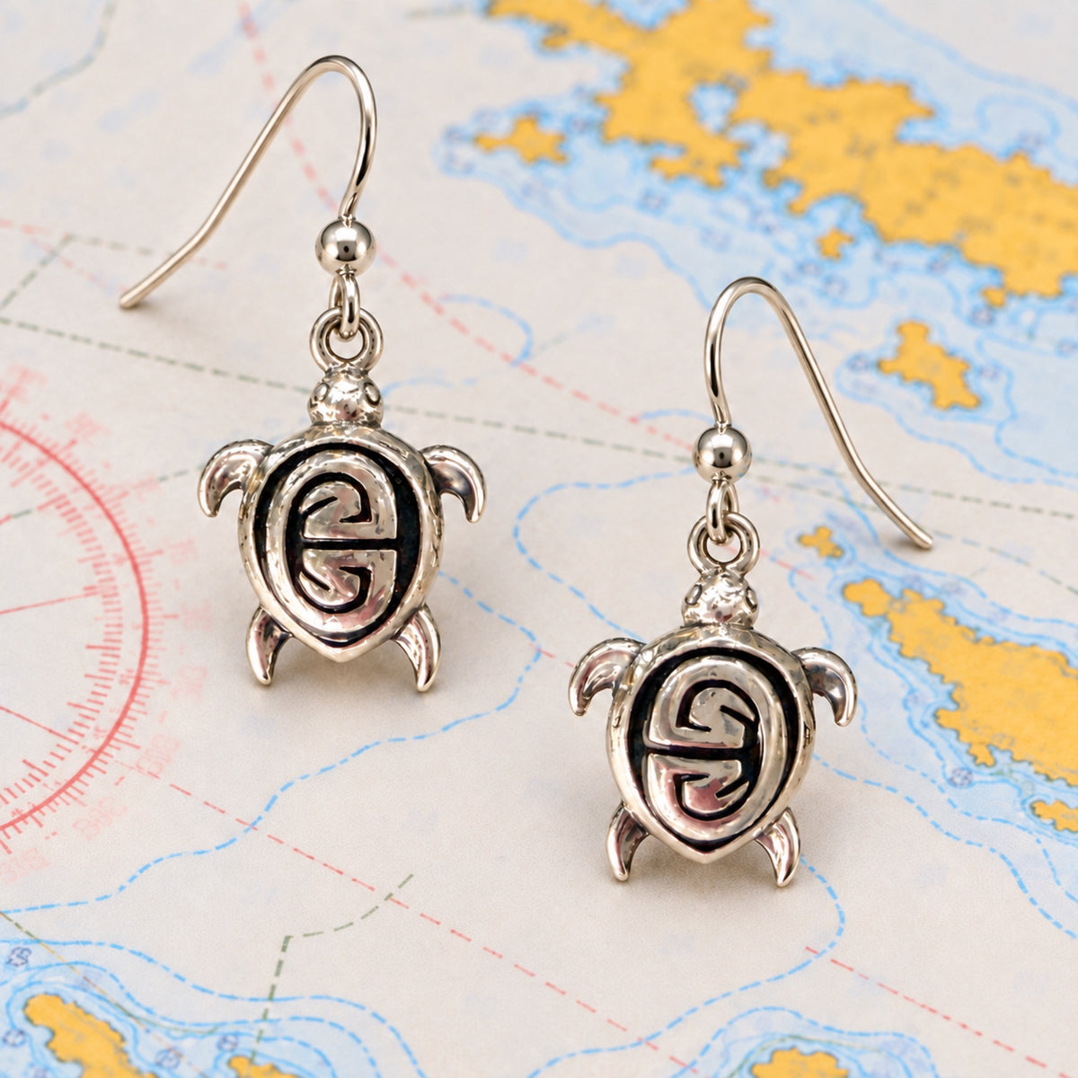 Sterling/Enamel Petroglyph Turtle Wire Earrings