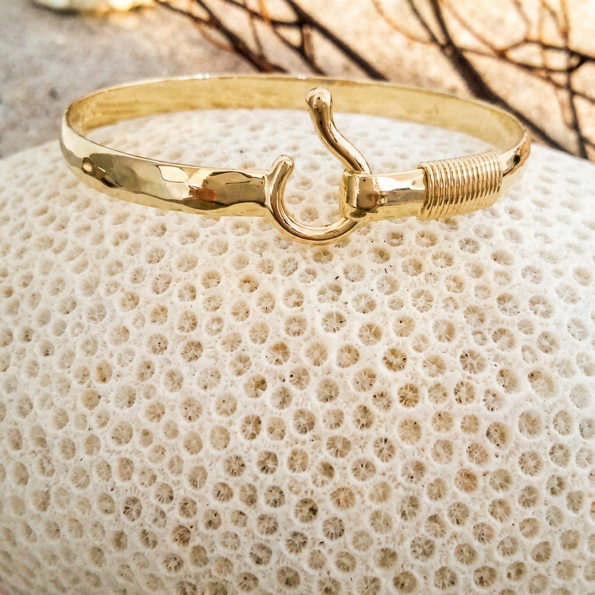 14k Gold Hammered Caribbean Hook Bracelet