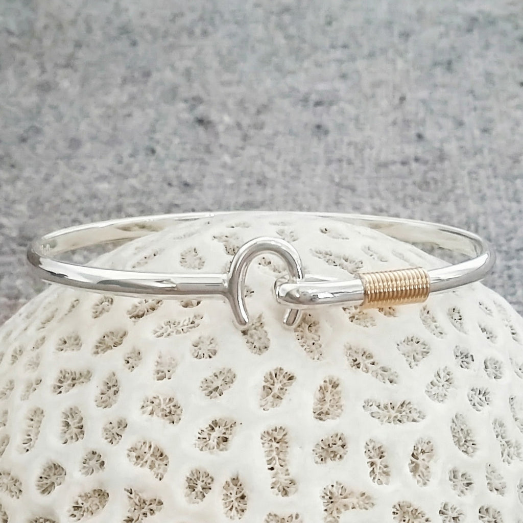 Sterling Hammered Caribbean Hook Bracelet with 14k Wrap