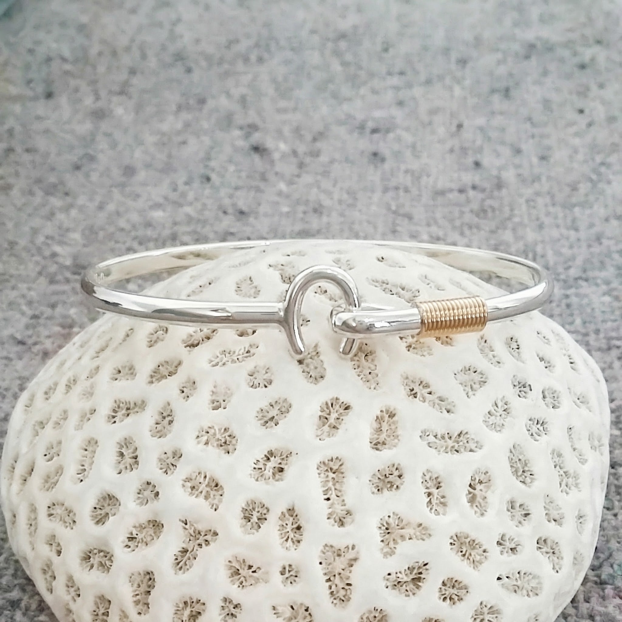 Sterling Hammered Caribbean Hook Bracelet with 14k Wrap