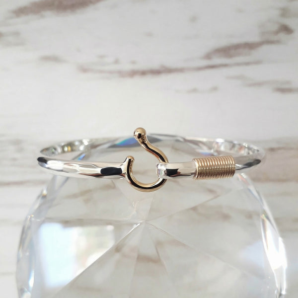 Sterling Hammered Caribbean Hook Bracelet with 14k Hook & Wrap